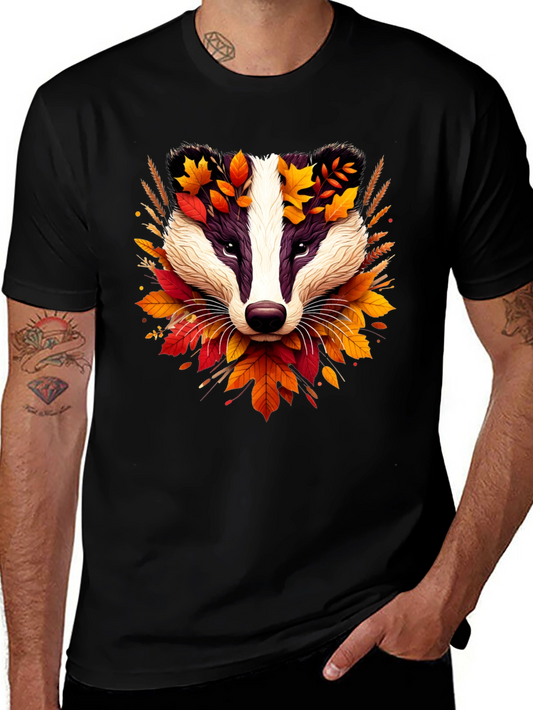 Autumn Badger Graphic Tee - Nature Inspired Design