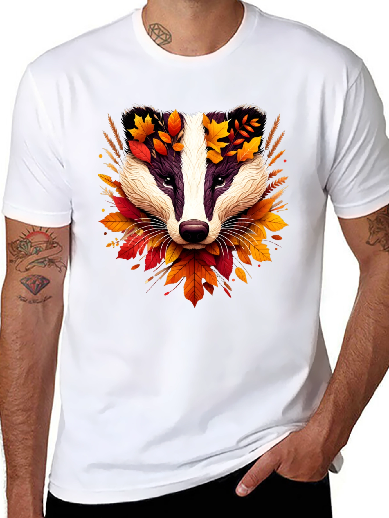 Autumn Badger Graphic Tee - Nature Inspired Design
