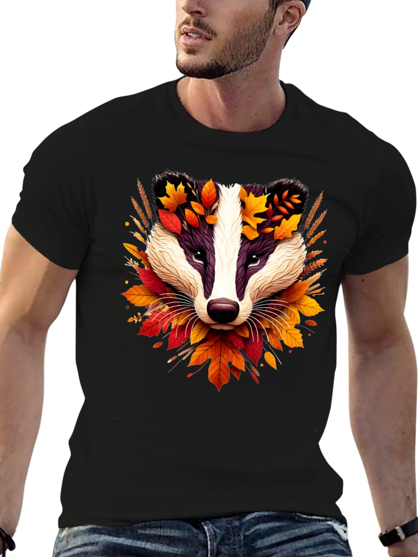 Autumn Badger Graphic Tee - Nature Inspired Design
