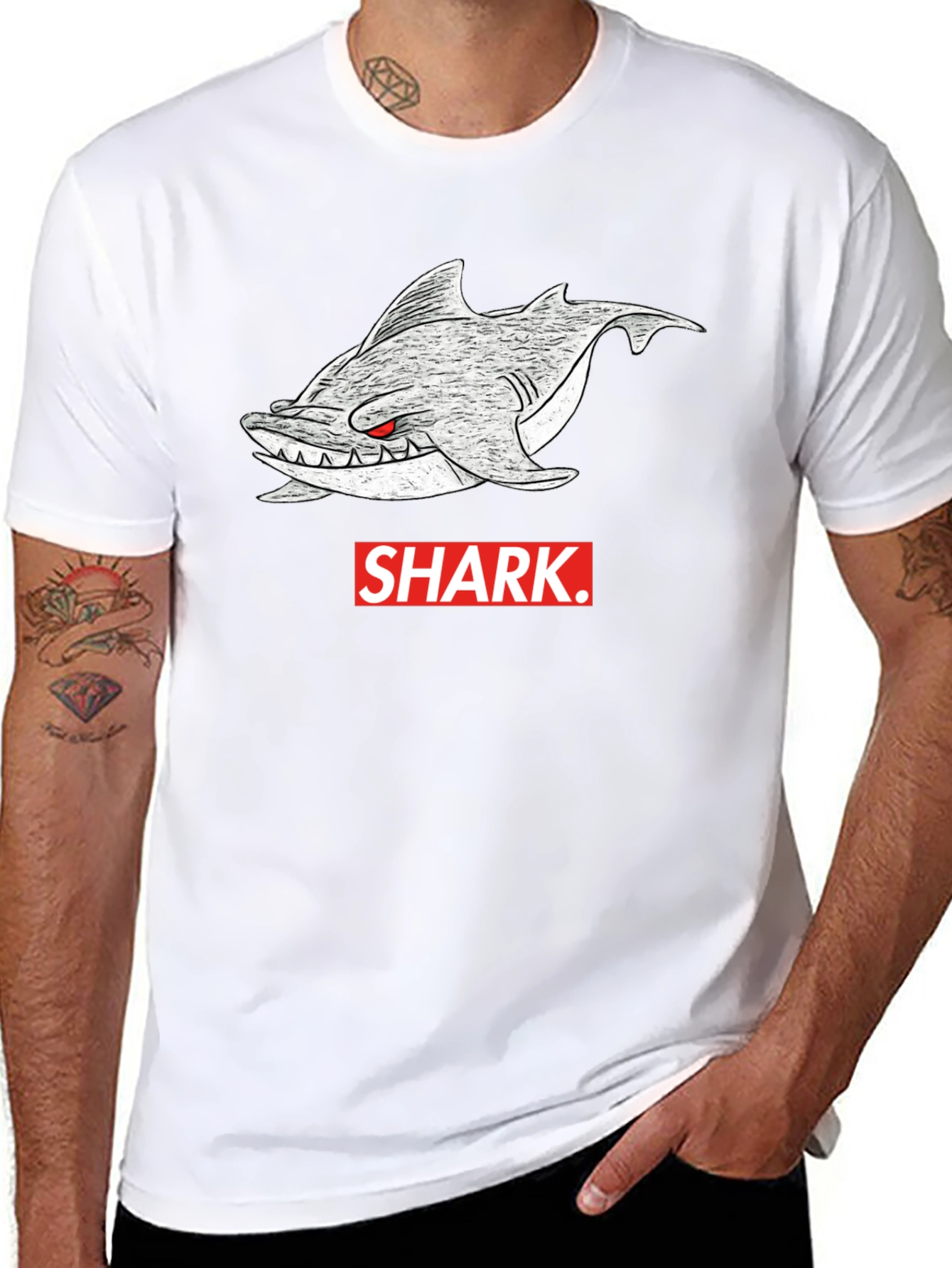 Shark Graphic Tee - Mens Black Cotton T-Shirt