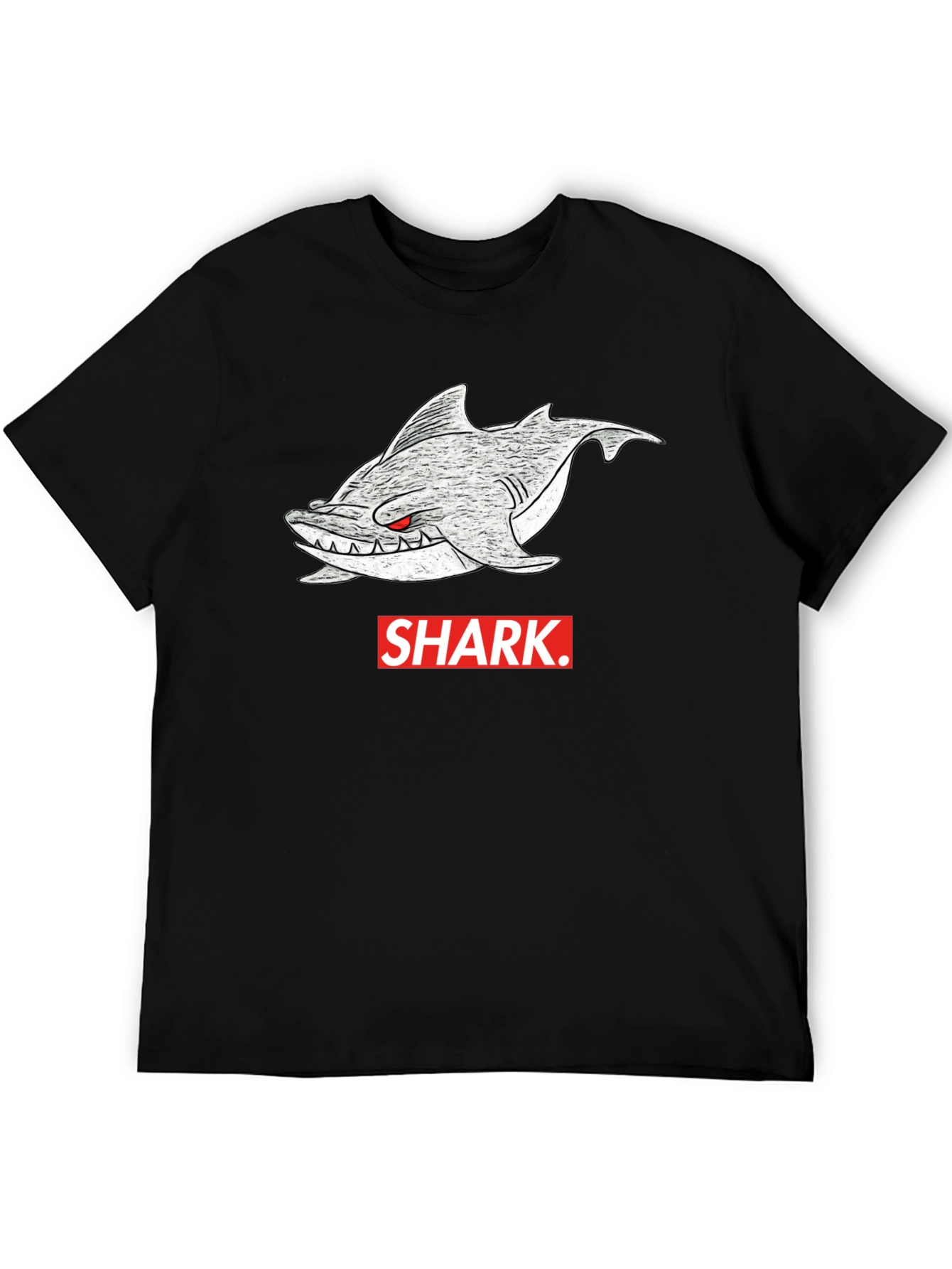 Shark Graphic Tee - Mens Black Cotton T-Shirt