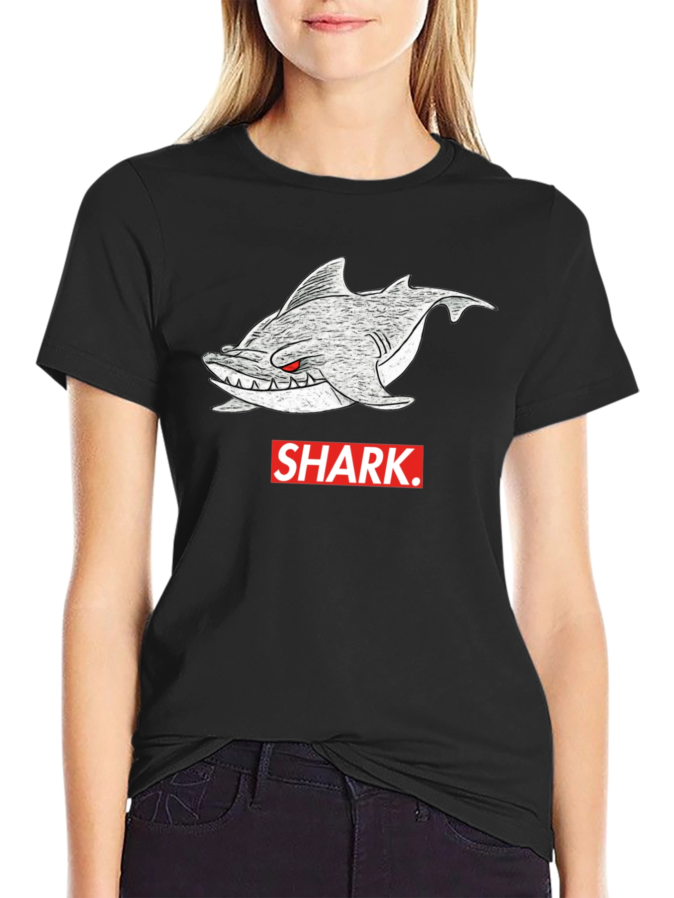 Shark Graphic Tee - Mens Black Cotton T-Shirt