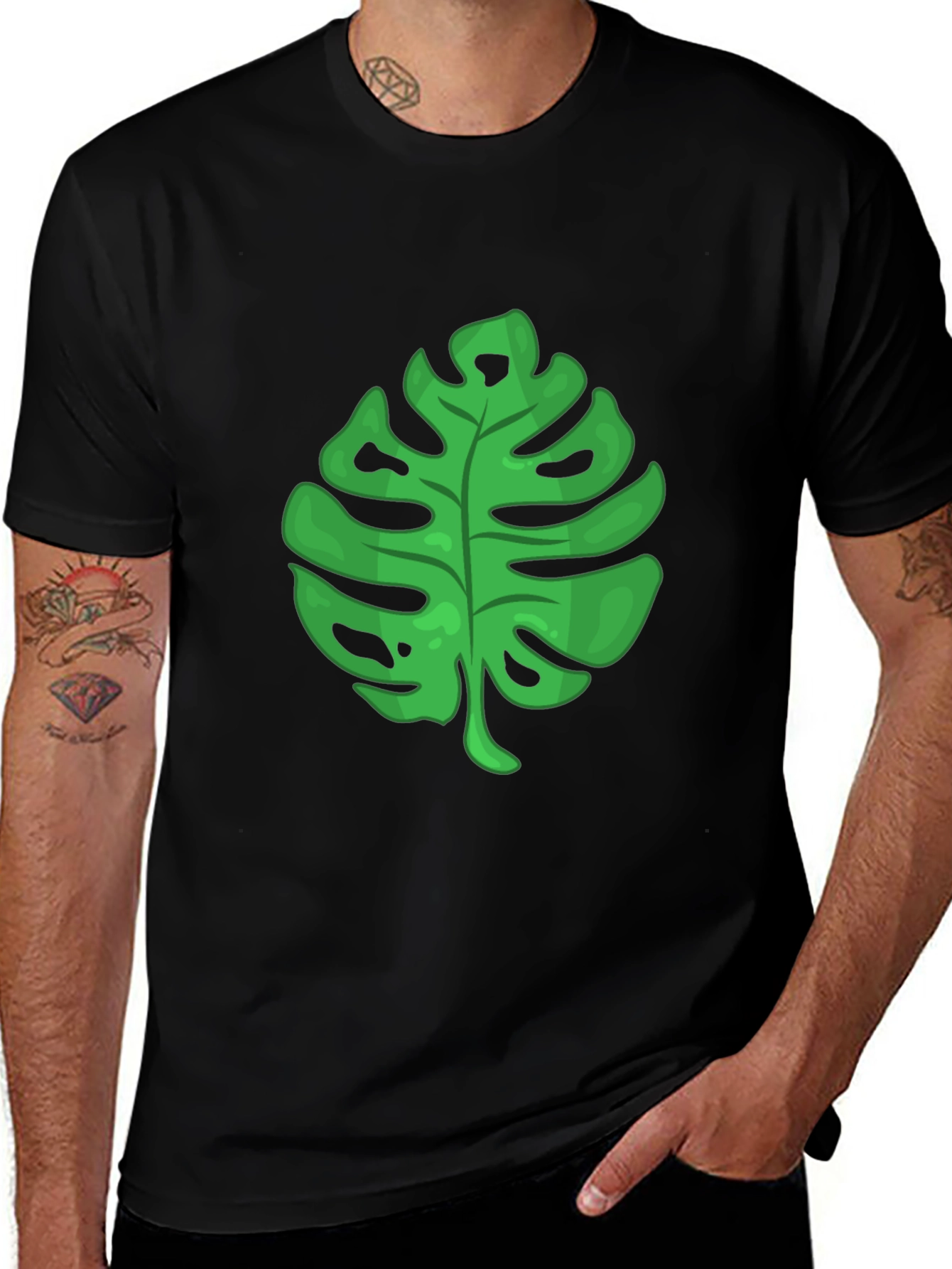 Tropical Leaf Graphic Tee - Black T-Shirt