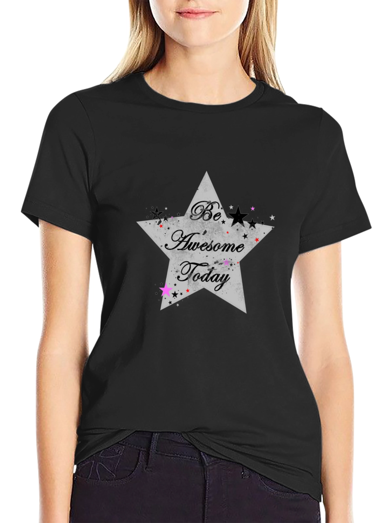 Be Awesome Today Star Graphic Black T-Shirt