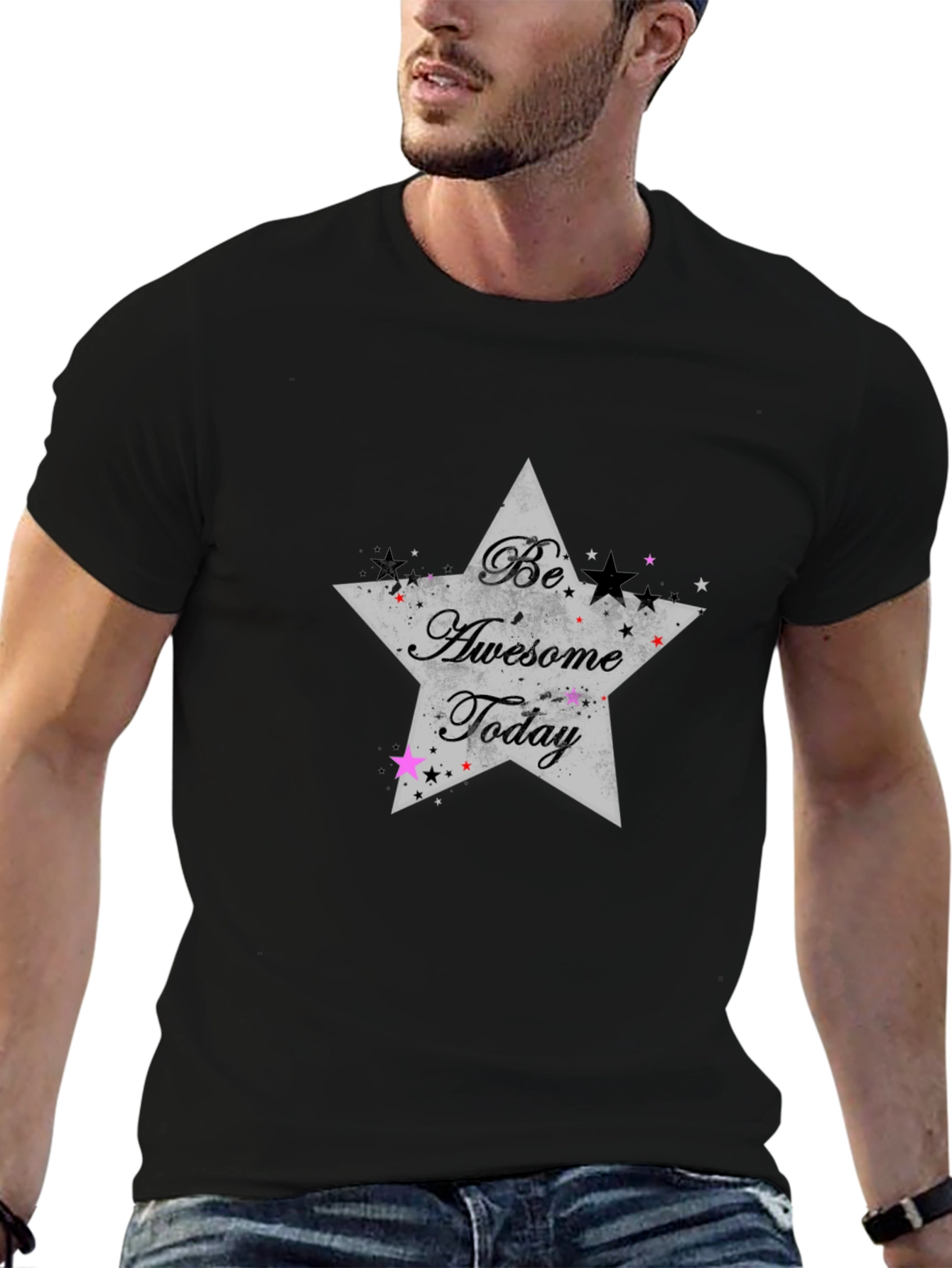 Be Awesome Today Star Graphic Black T-Shirt