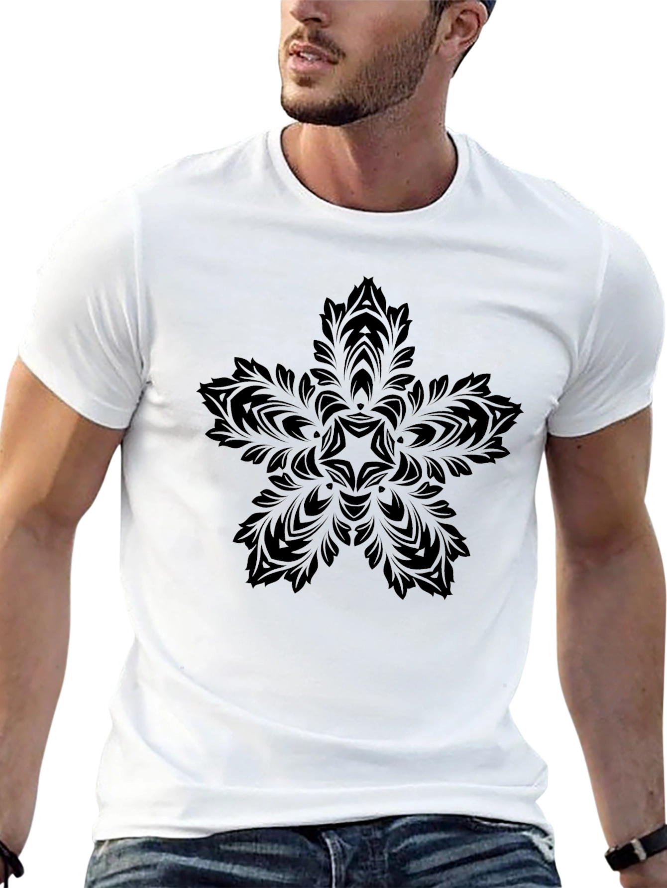 Elegant Black Floral Star Tee