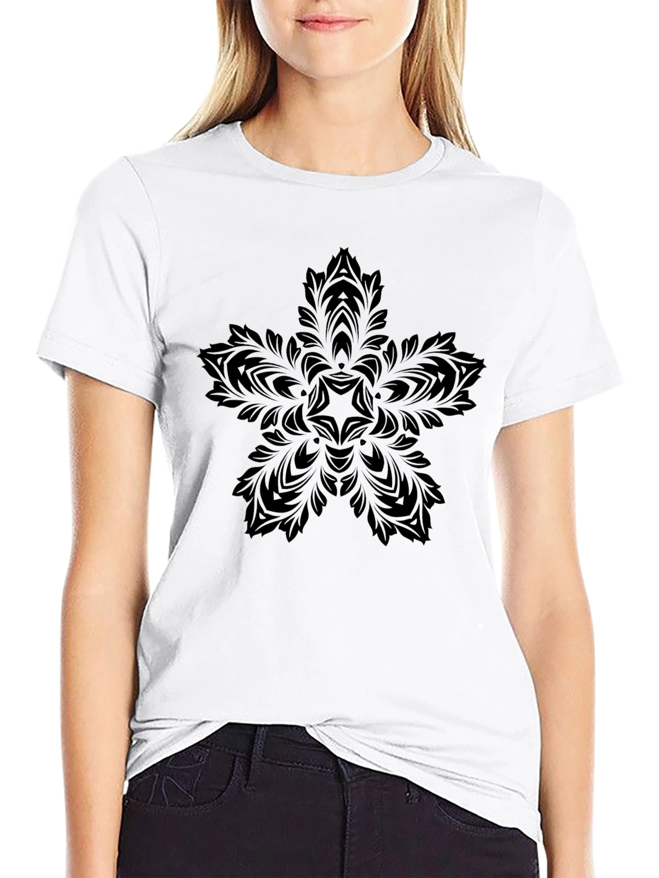 Elegant Black Floral Star Tee