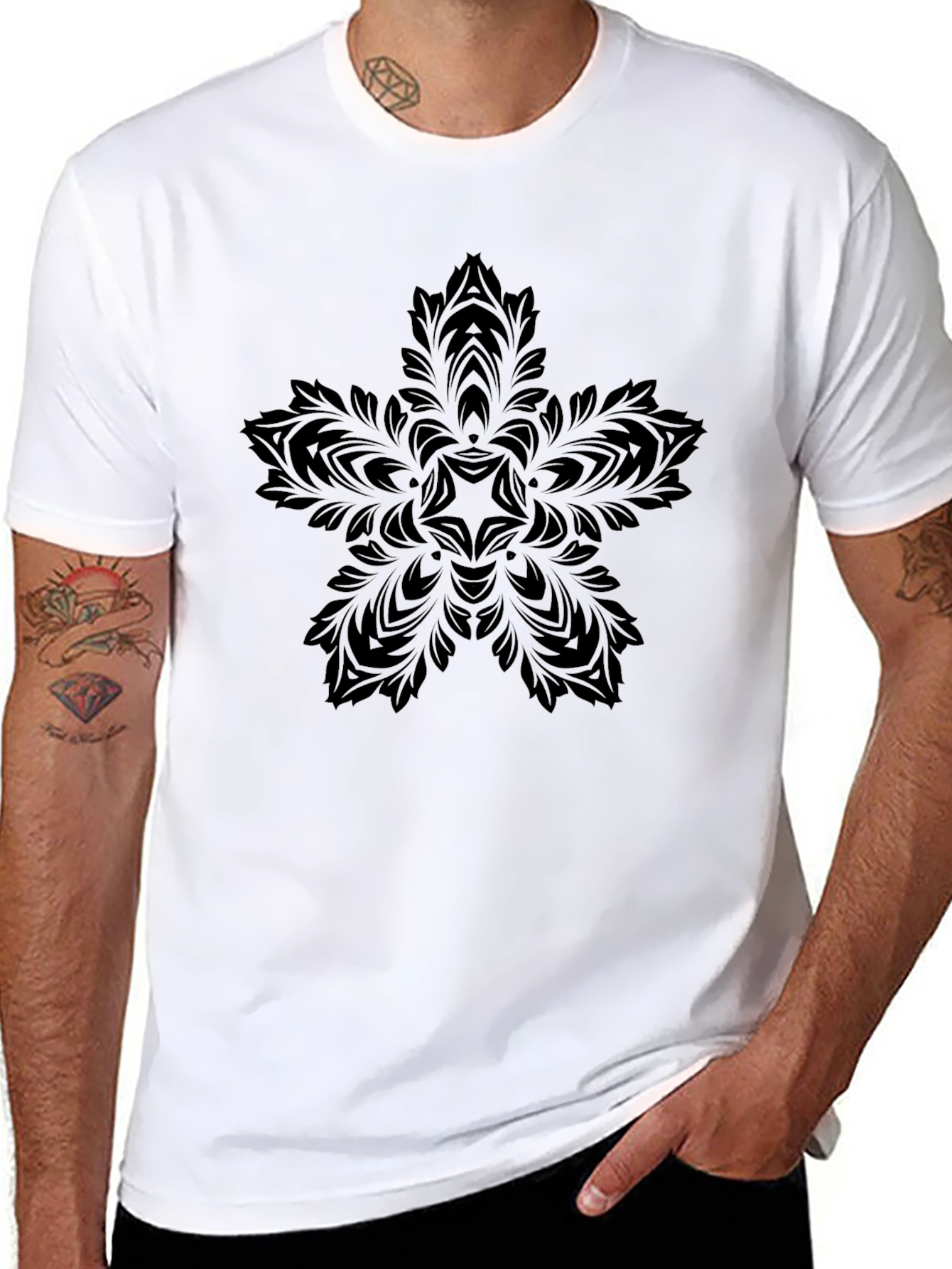 Elegant Black Floral Star Tee