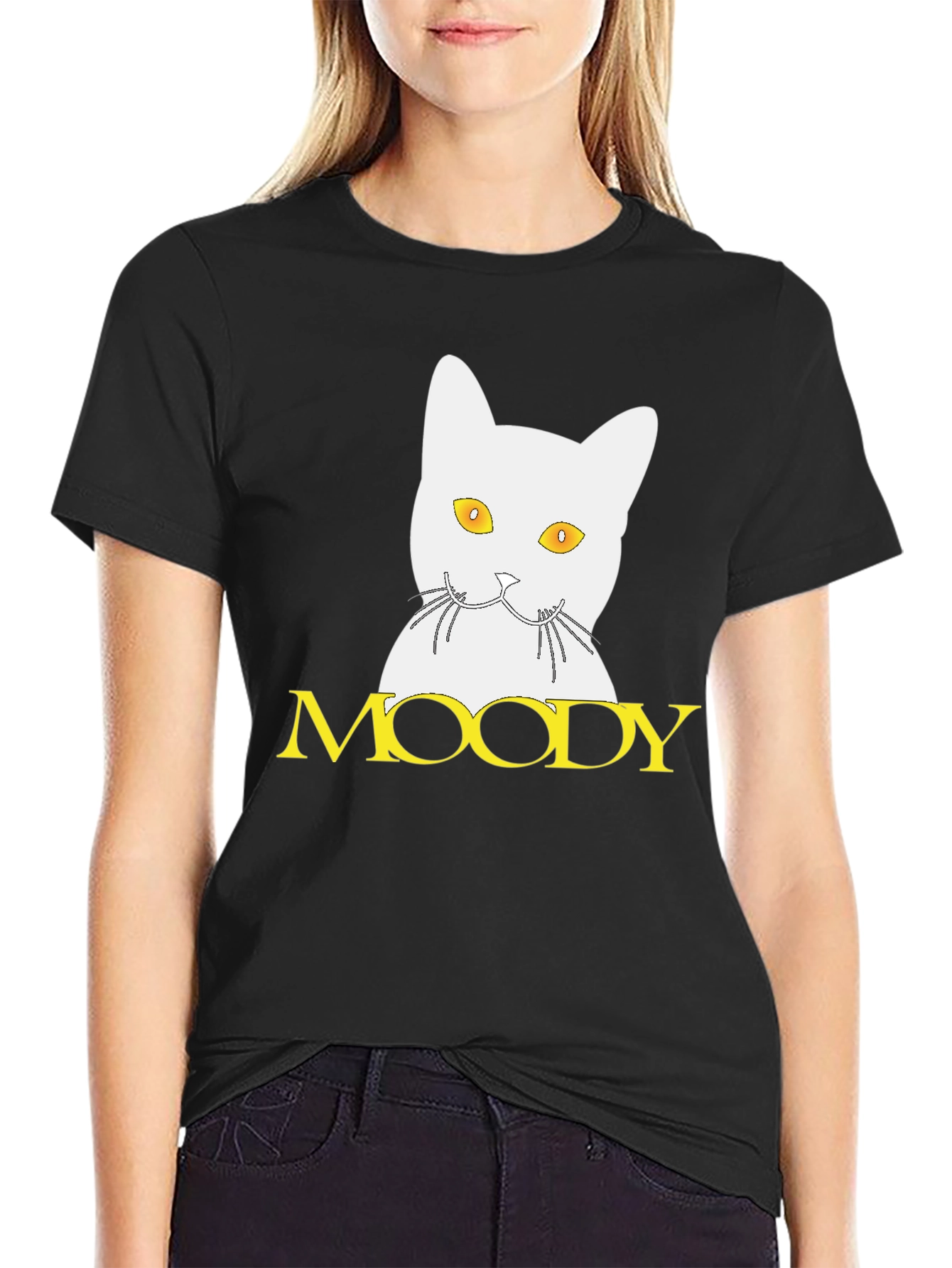 Moody Cat Graphic Tee - Unisex Black T-Shirt