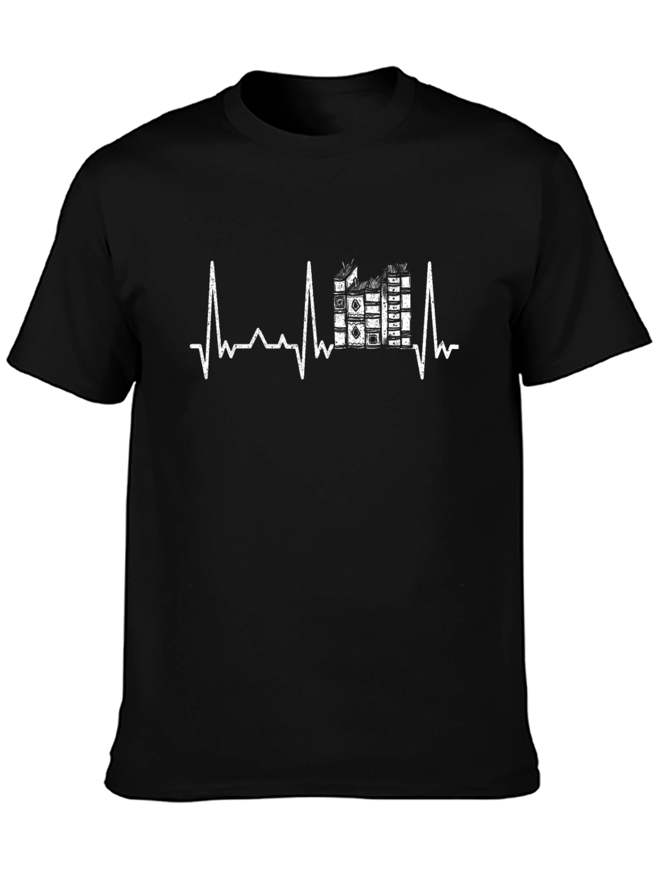 Book Lover Heartbeat Graphic Tee - Black Cotton T-Shirt