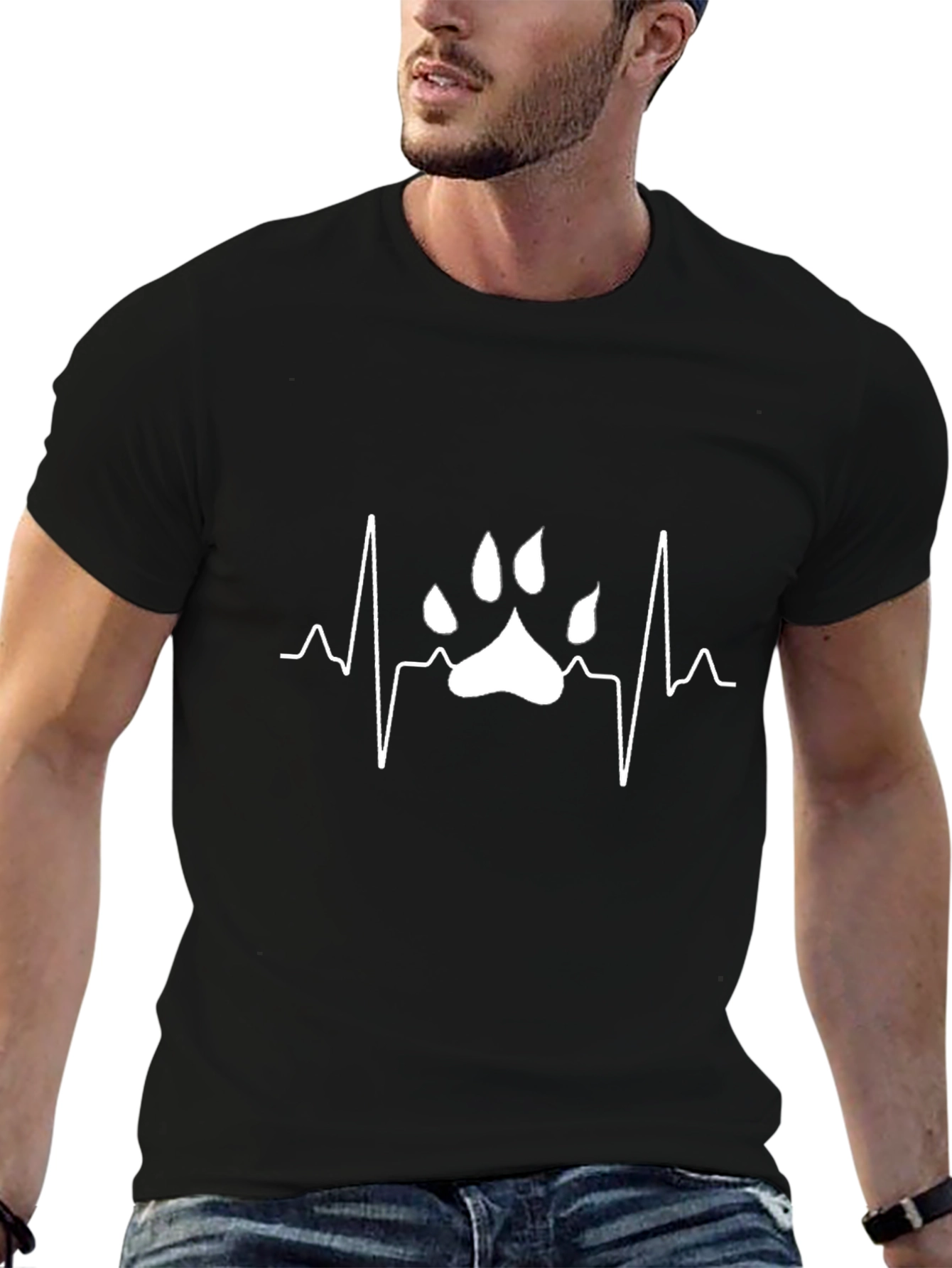 Paw Print Heartbeat T-Shirt - Black