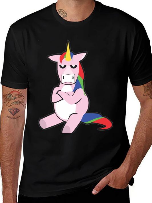Grumpy Unicorn Graphic Tee - Black Cotton T-Shirt