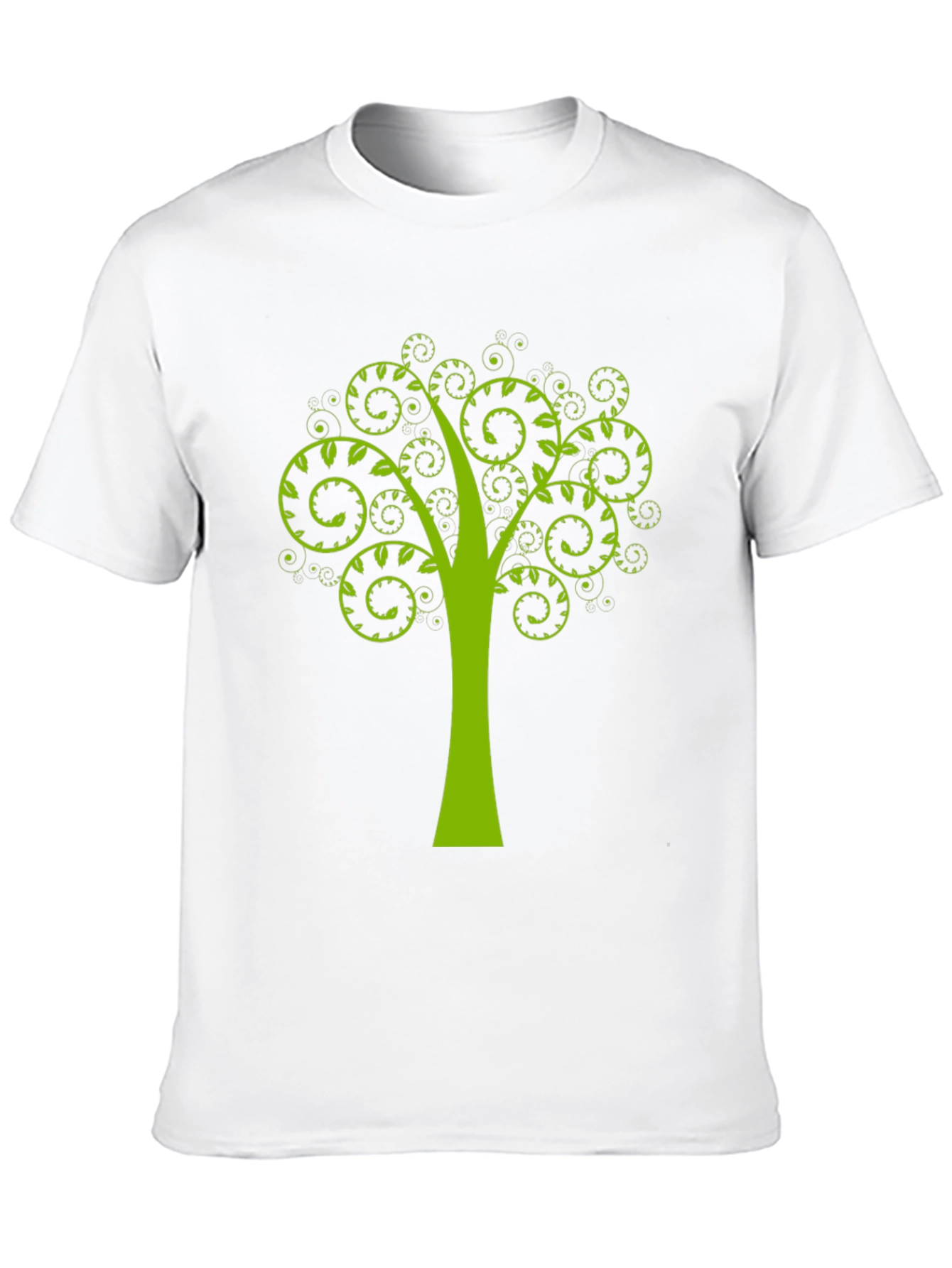 Green Tree Swirl Graphic Black T-Shirt
