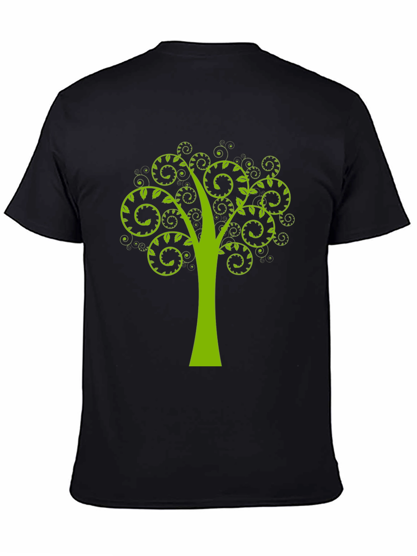 Green Tree Swirl Graphic Black T-Shirt