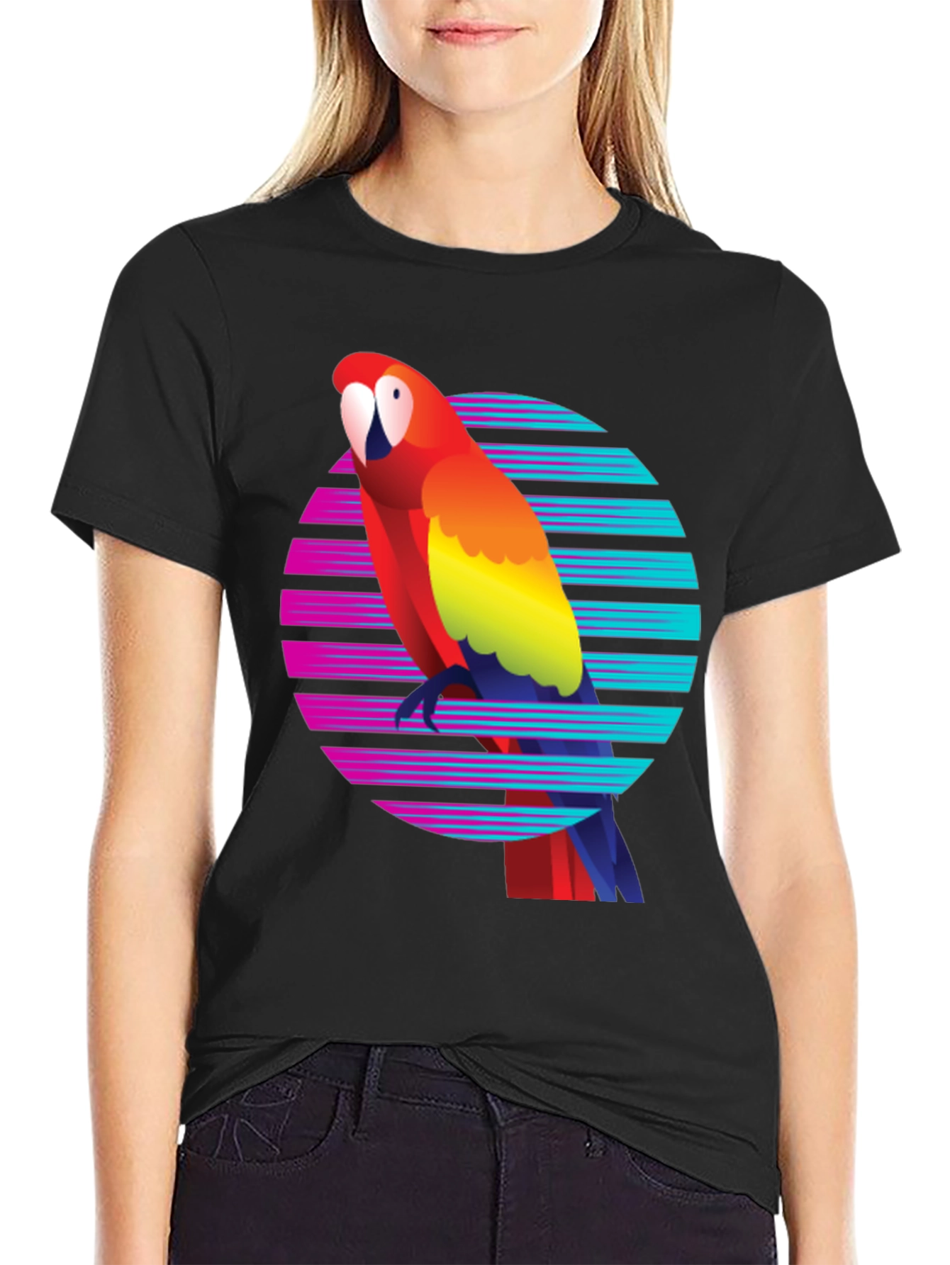 Retro Parrot Graphic Tee - Mens Black T-Shirt