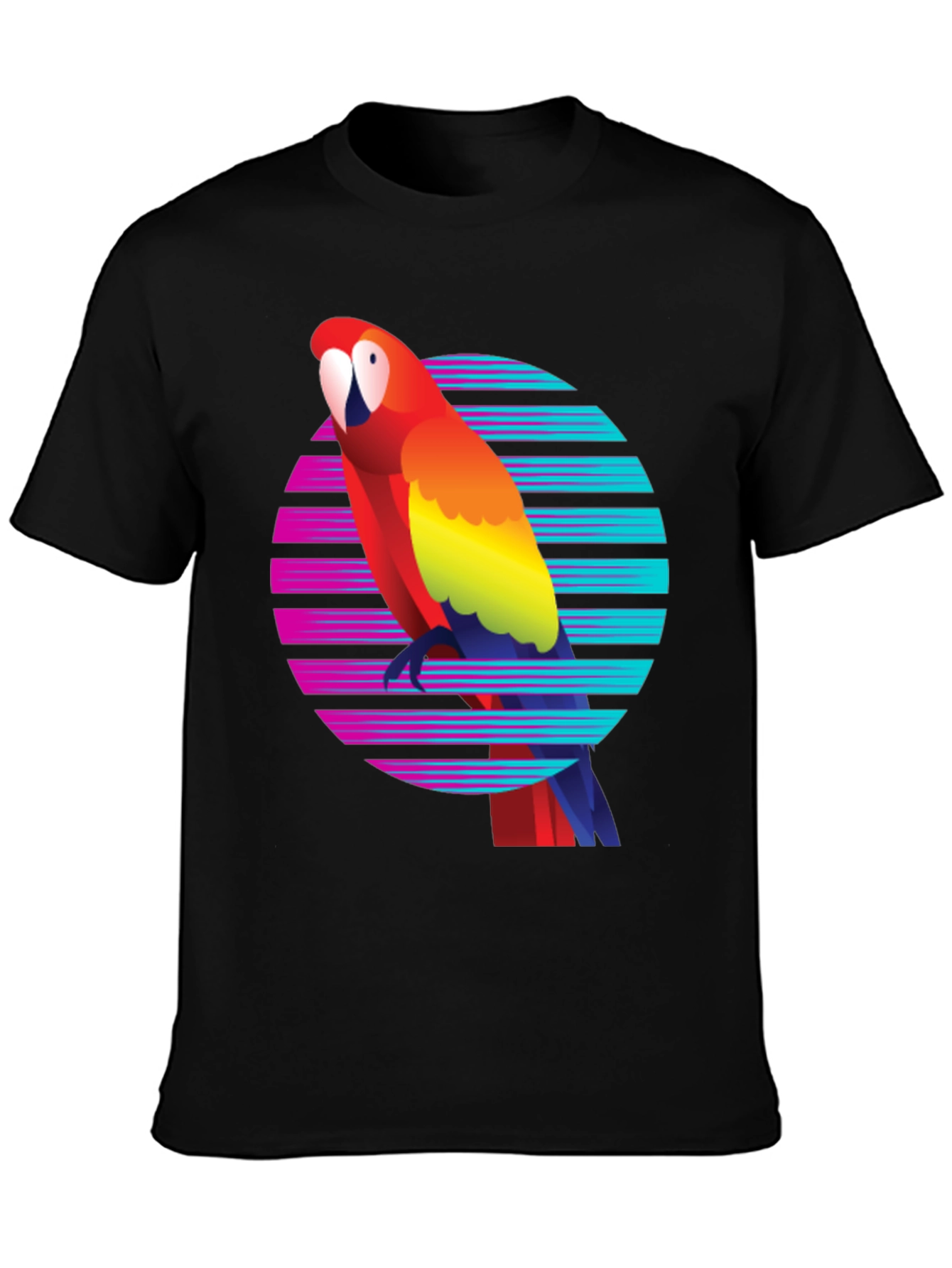 Retro Parrot Graphic Tee - Mens Black T-Shirt