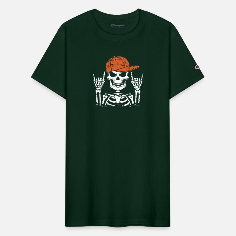 Rock Music Skeleton Orange Cap and Hand Gesture