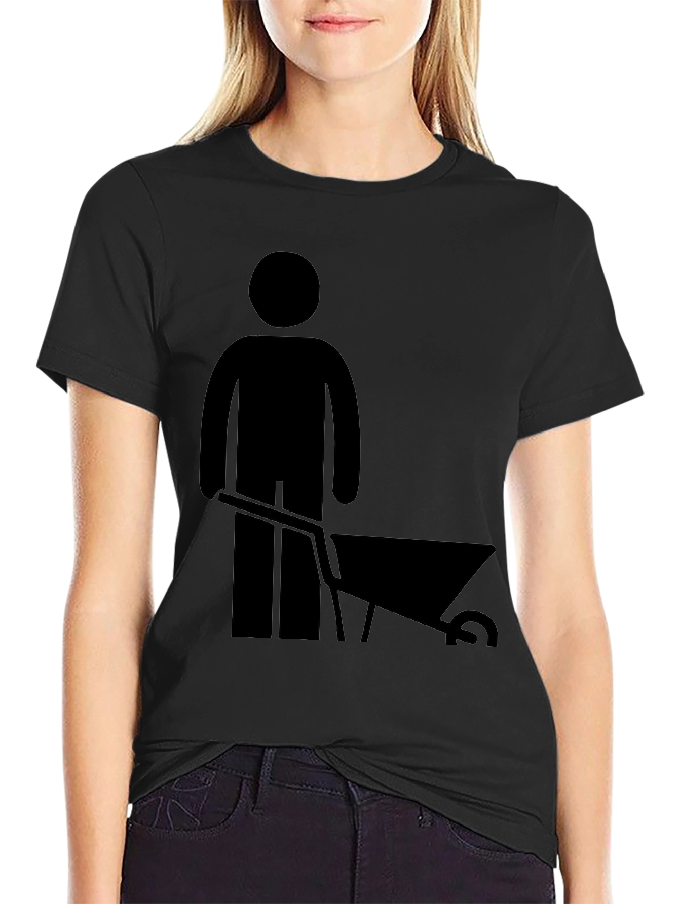 Wheelbarrow Man Graphic Tee - Black Cotton T-Shirt