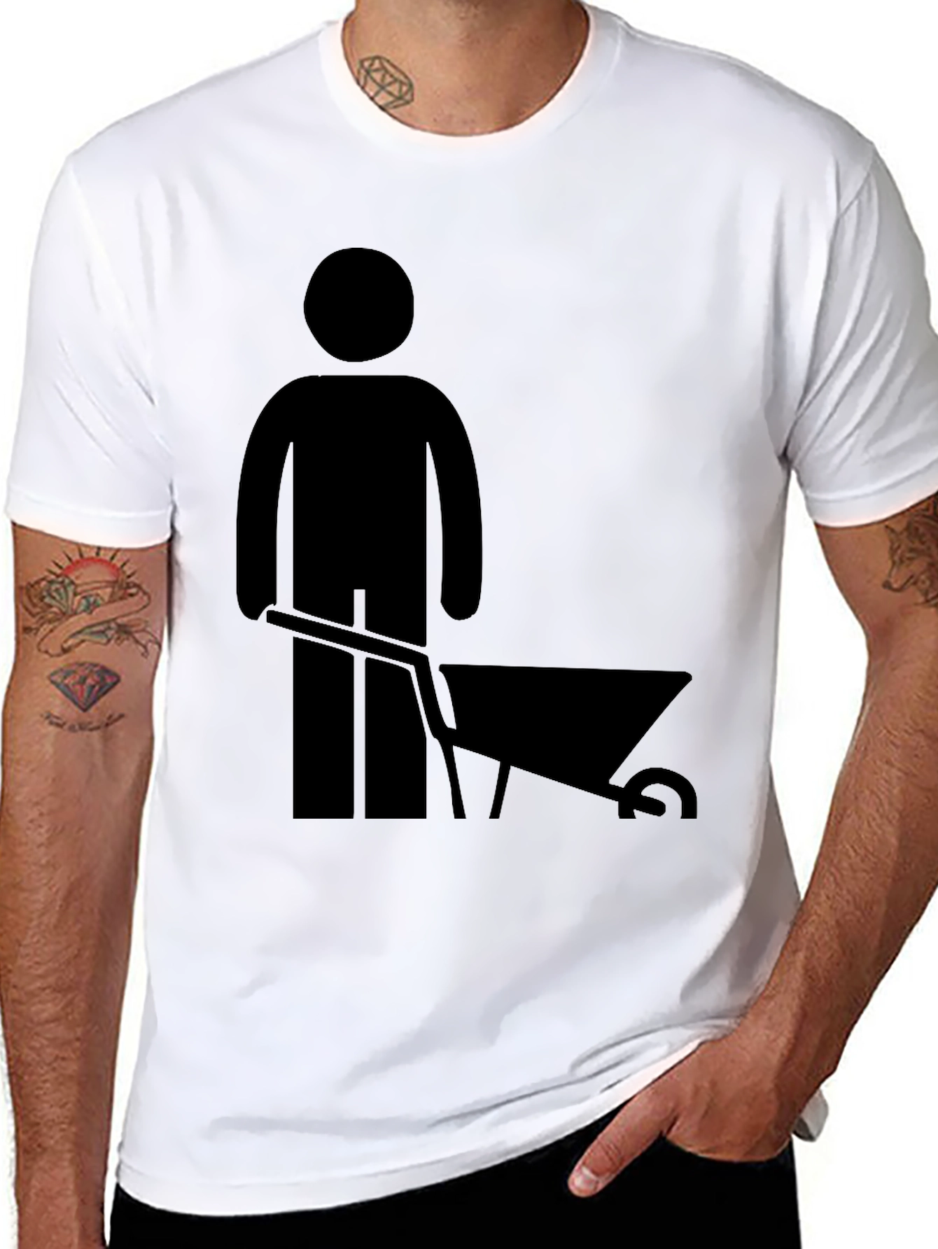 Wheelbarrow Man Graphic Tee - Black Cotton T-Shirt