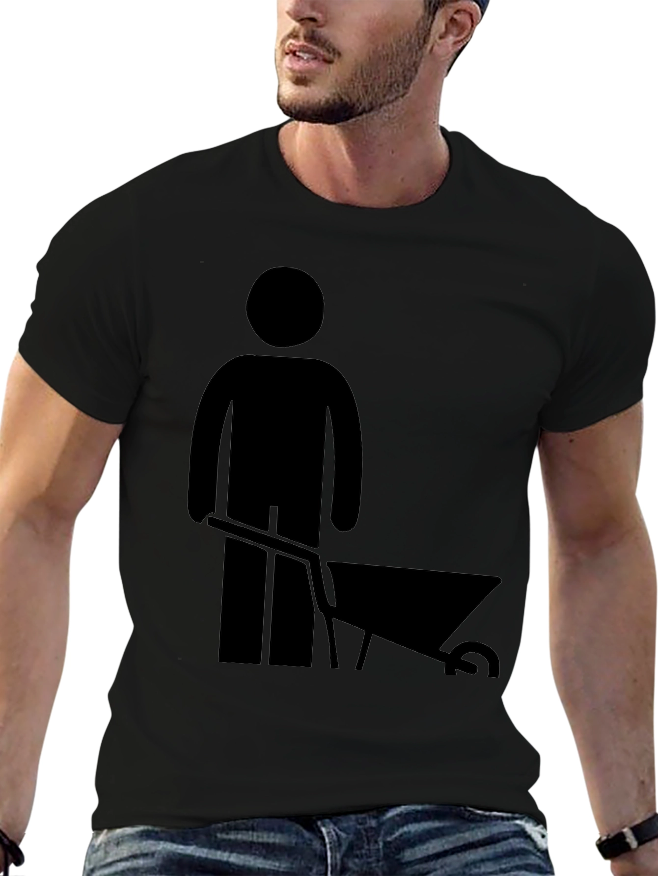 Wheelbarrow Man Graphic Tee - Black Cotton T-Shirt