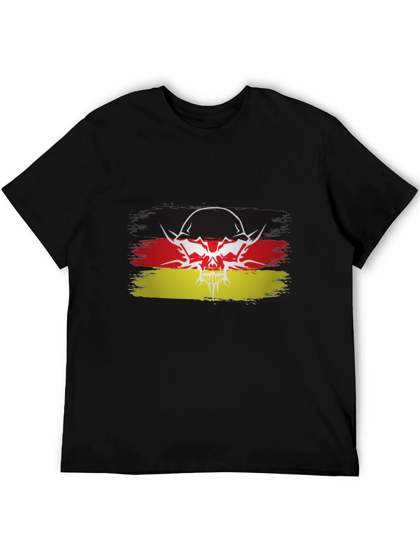 German Flag Skull Graphic Black T-Shirt