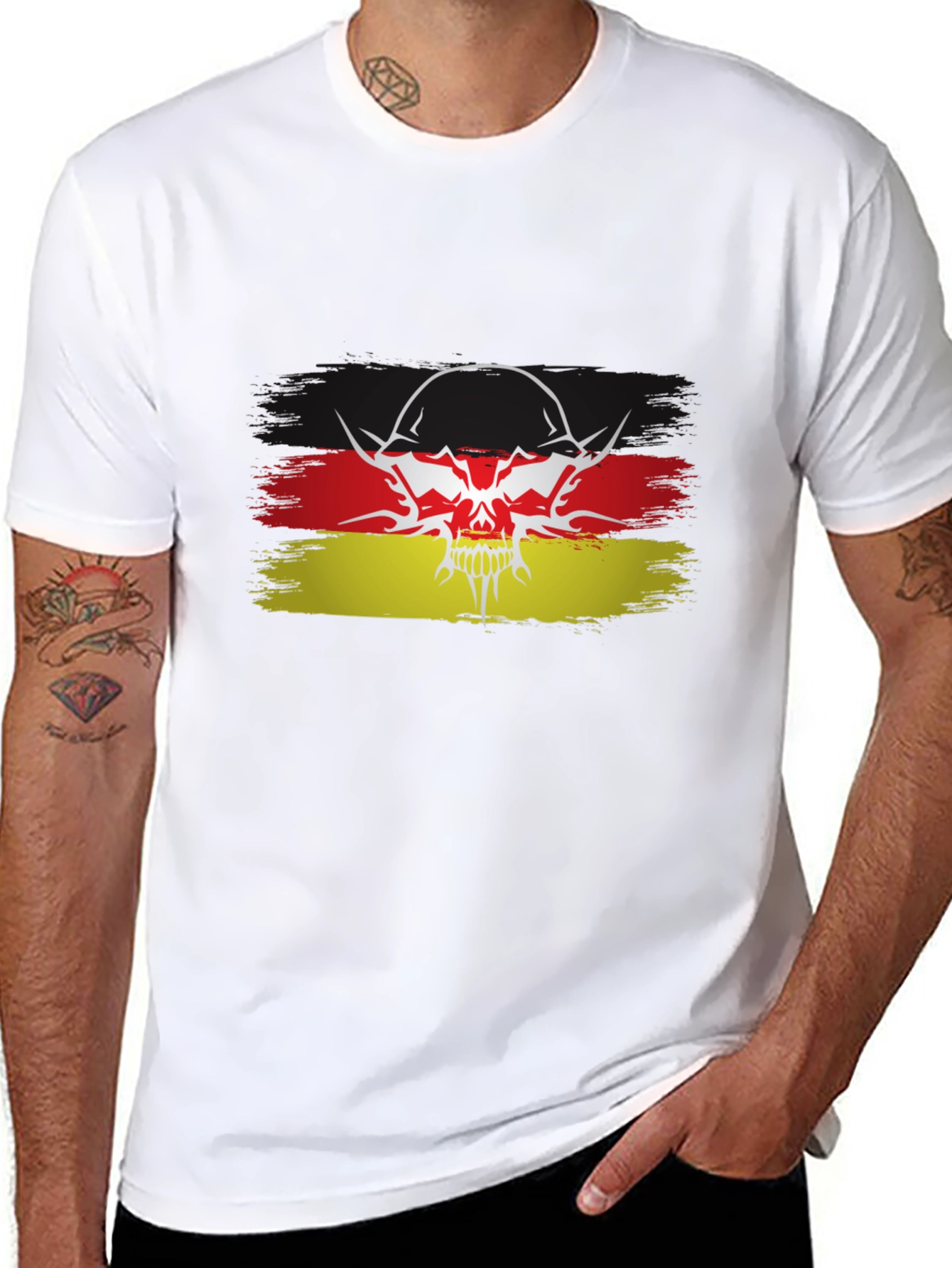 German Flag Skull Graphic Black T-Shirt