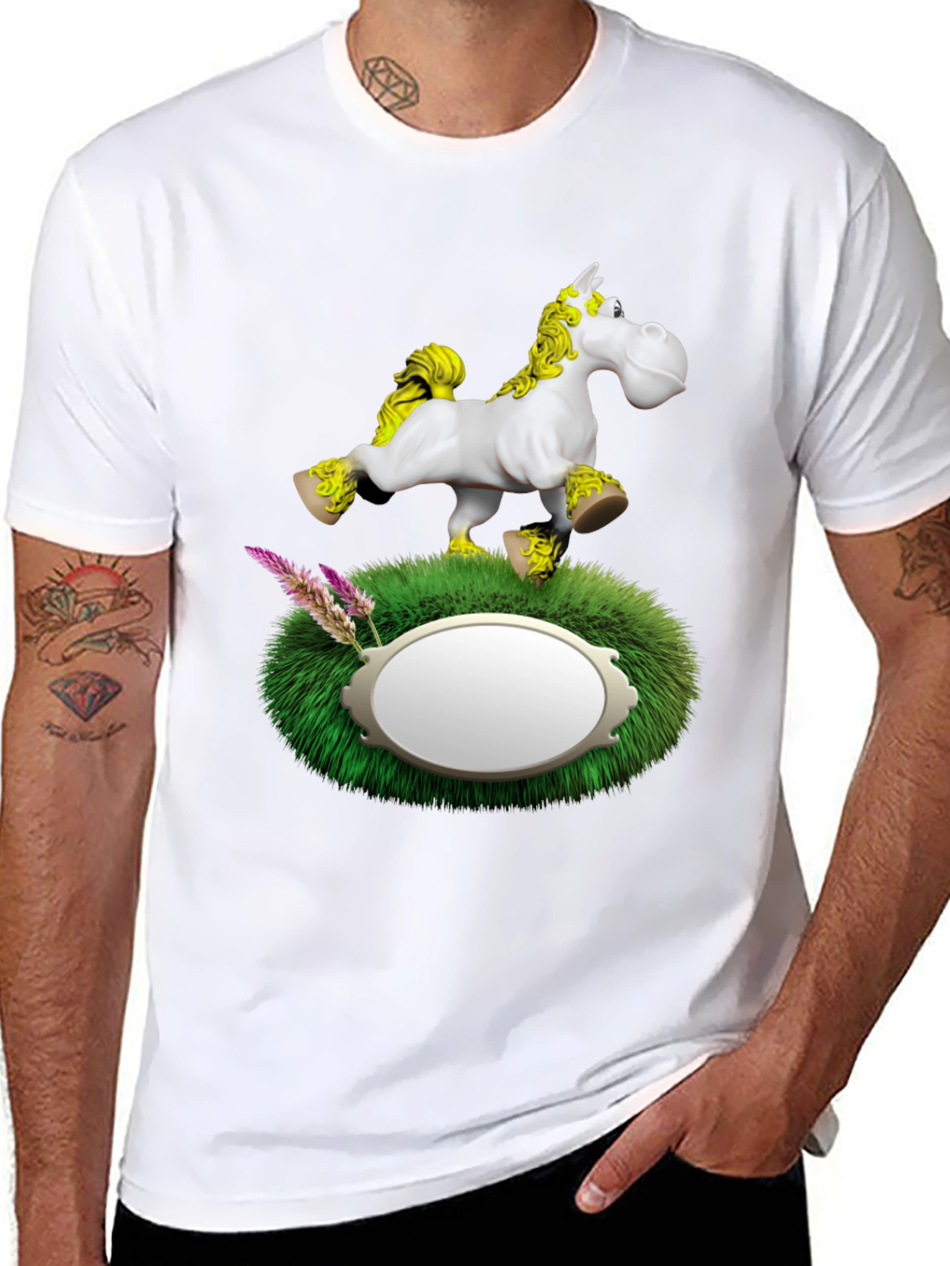 Whimsical Horse Graphic T-Shirt - Black