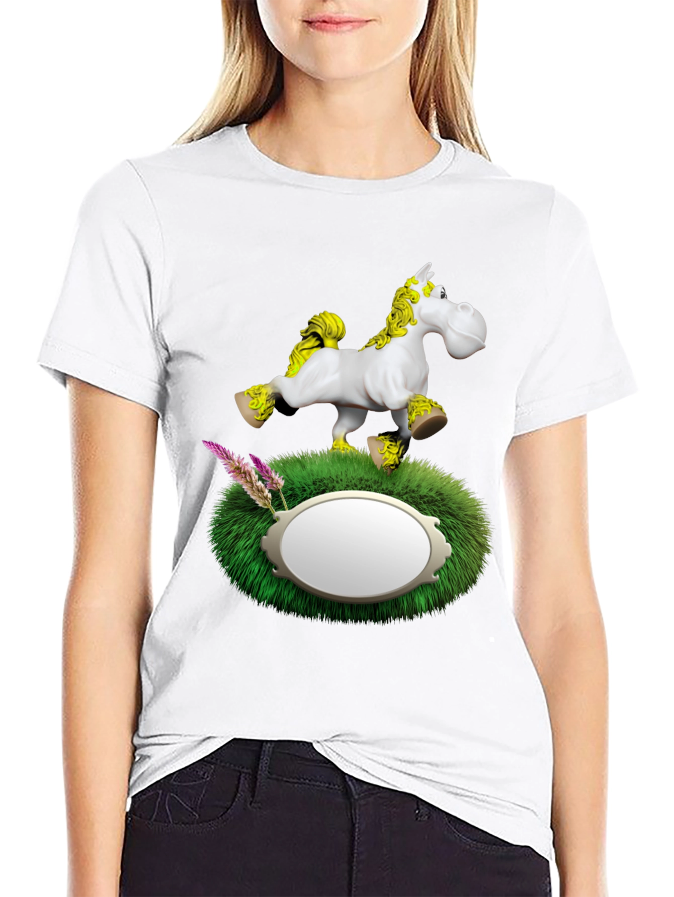 Whimsical Horse Graphic T-Shirt - Black