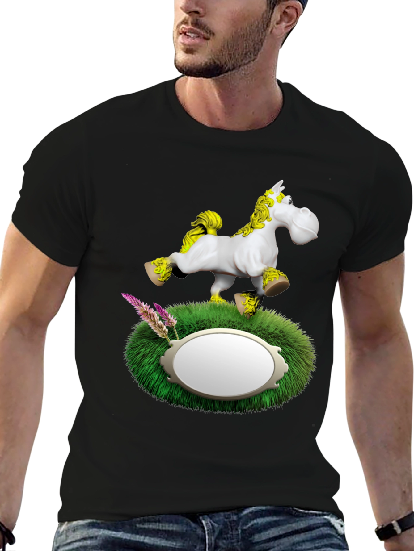 Whimsical Horse Graphic T-Shirt - Black