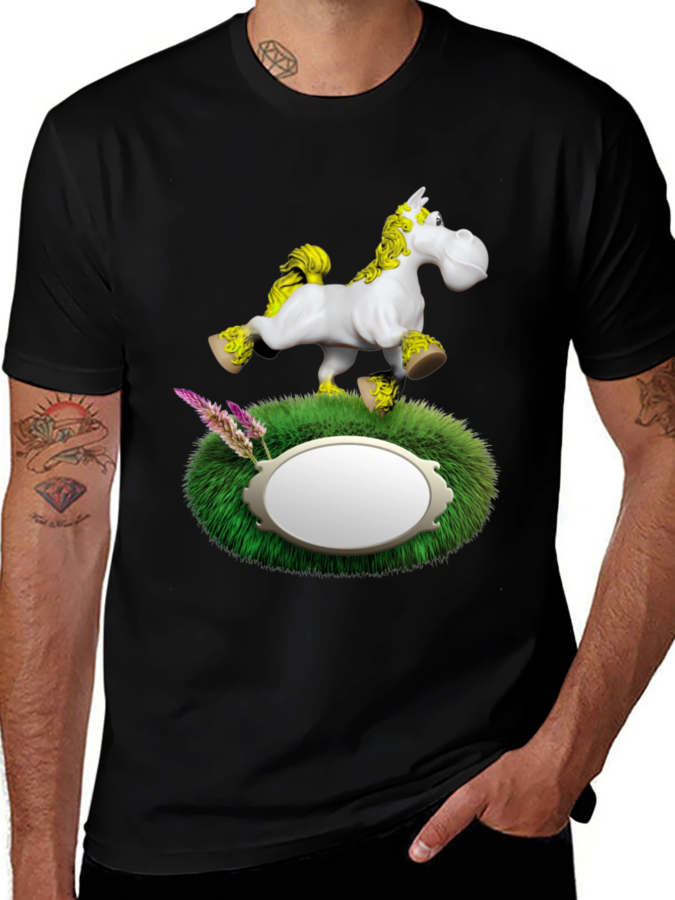 Whimsical Horse Graphic T-Shirt - Black
