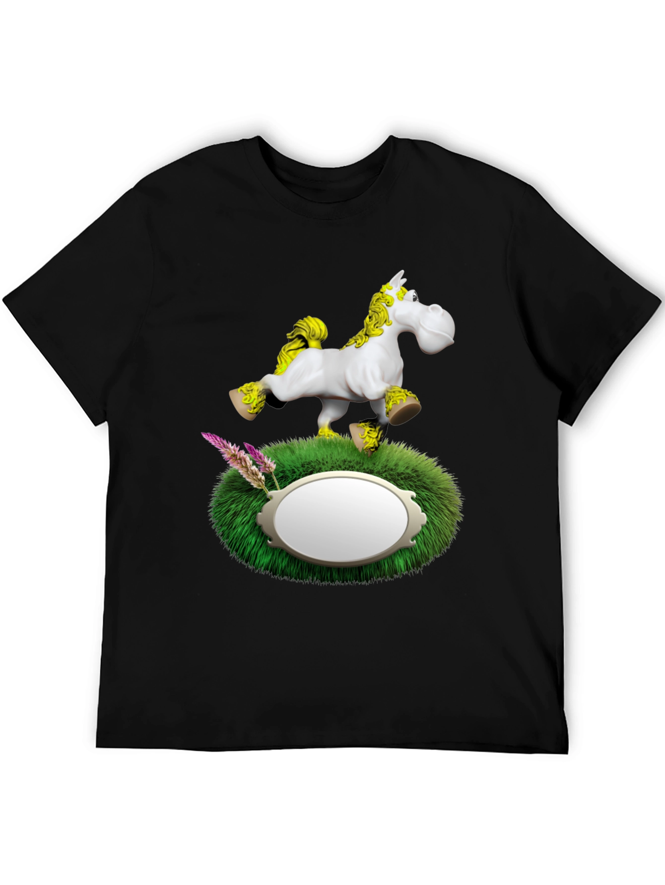 Whimsical Horse Graphic T-Shirt - Black