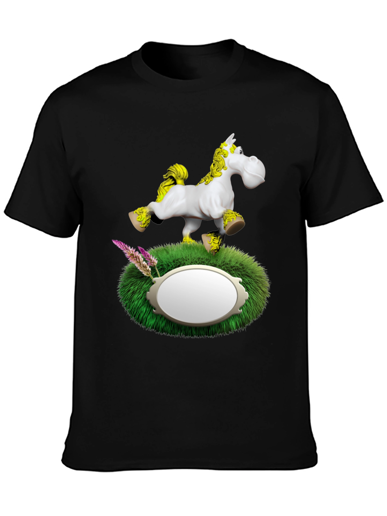 Whimsical Horse Graphic T-Shirt - Black