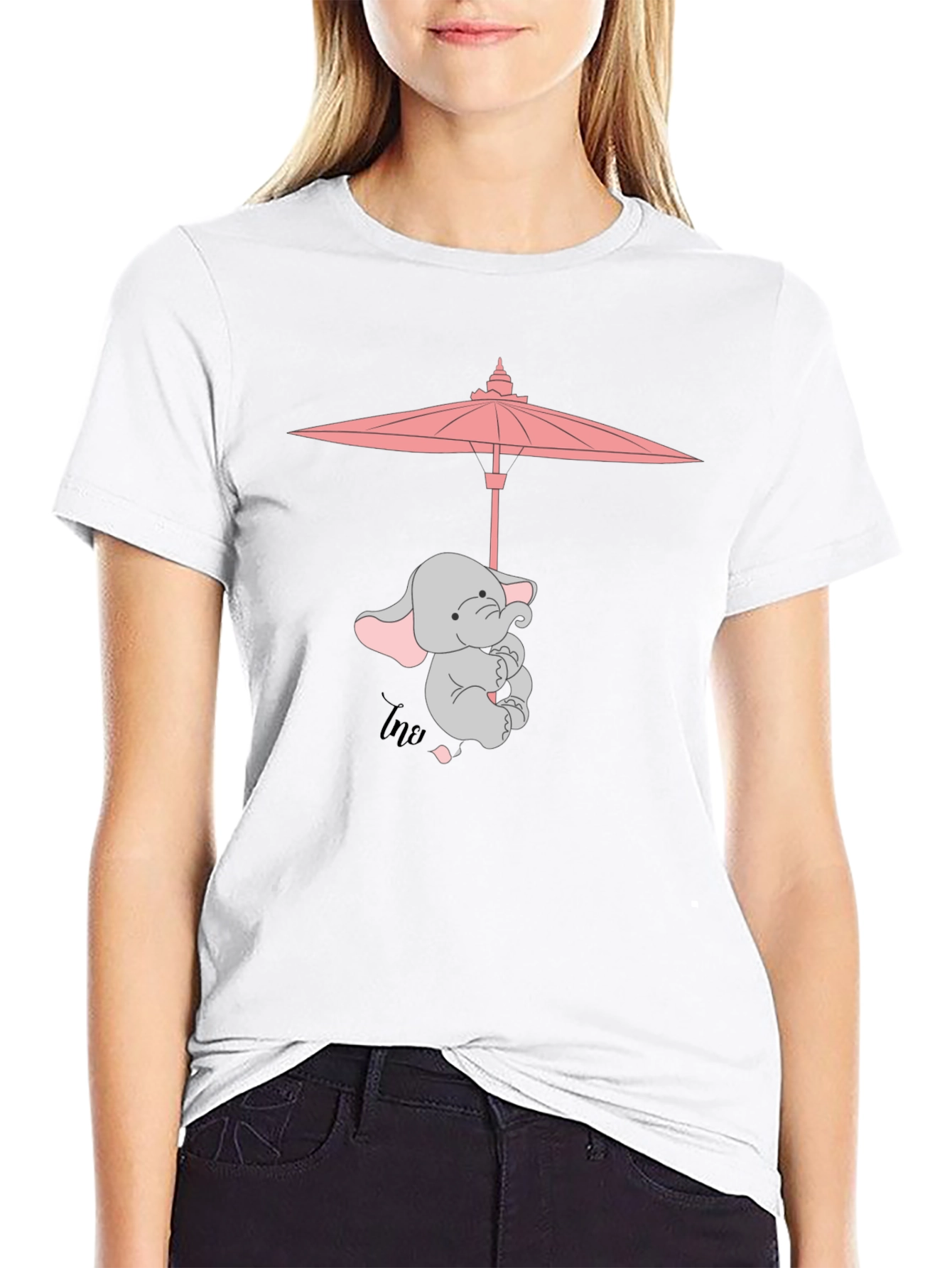 Cute Elephant Umbrella T-Shirt - Black