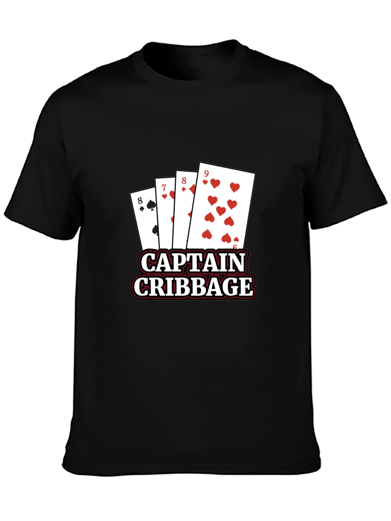 Captain Cribbage T-Shirt - Black Poker Card Tee