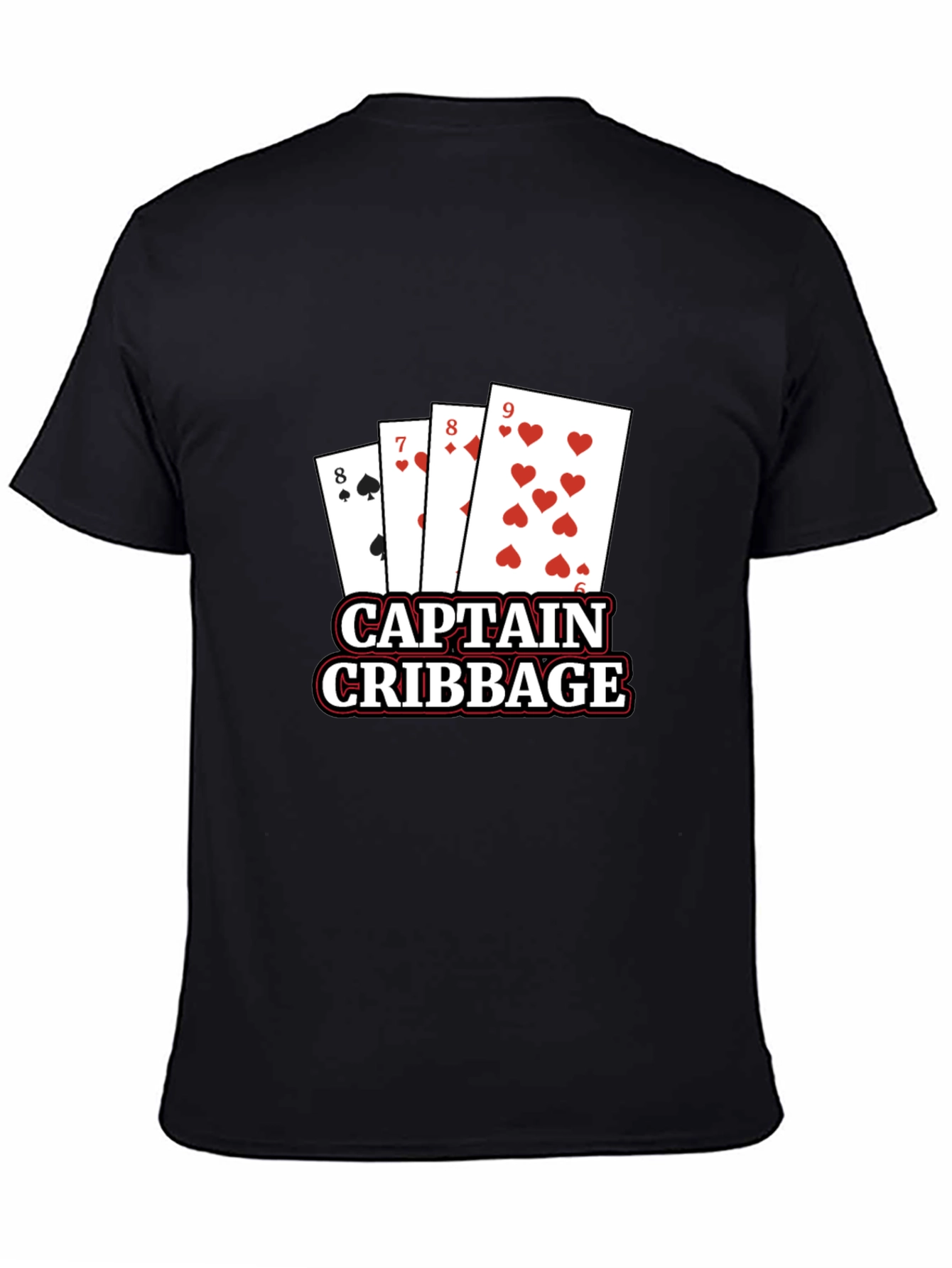 Captain Cribbage T-Shirt - Black Poker Card Tee