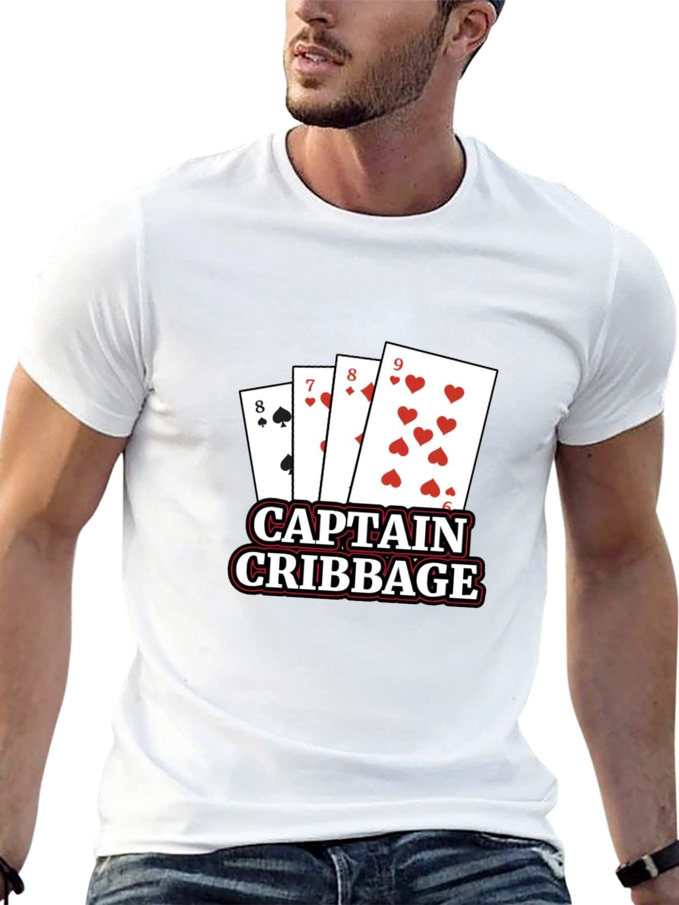 Captain Cribbage T-Shirt - Black Poker Card Tee