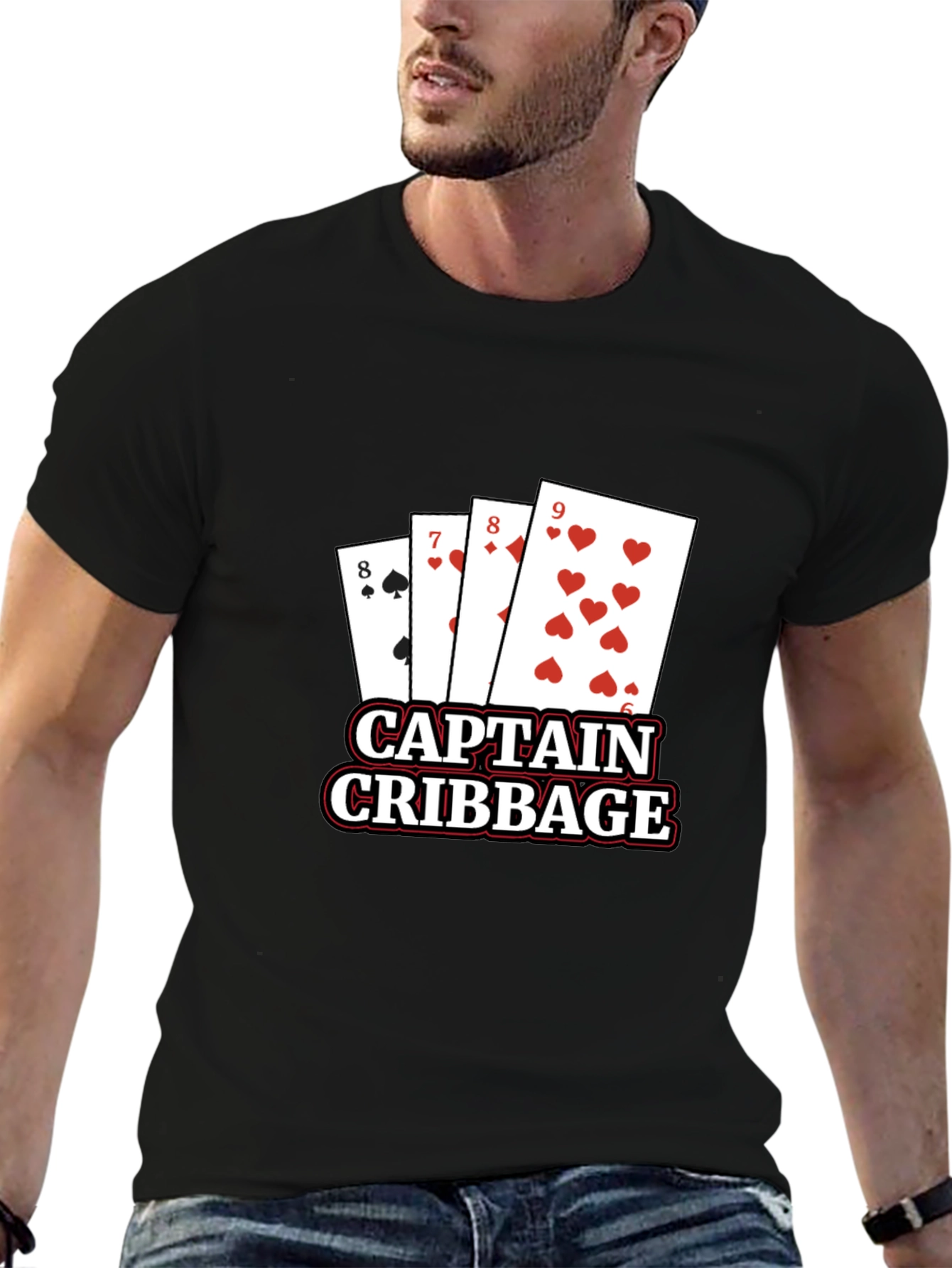 Captain Cribbage T-Shirt - Black Poker Card Tee