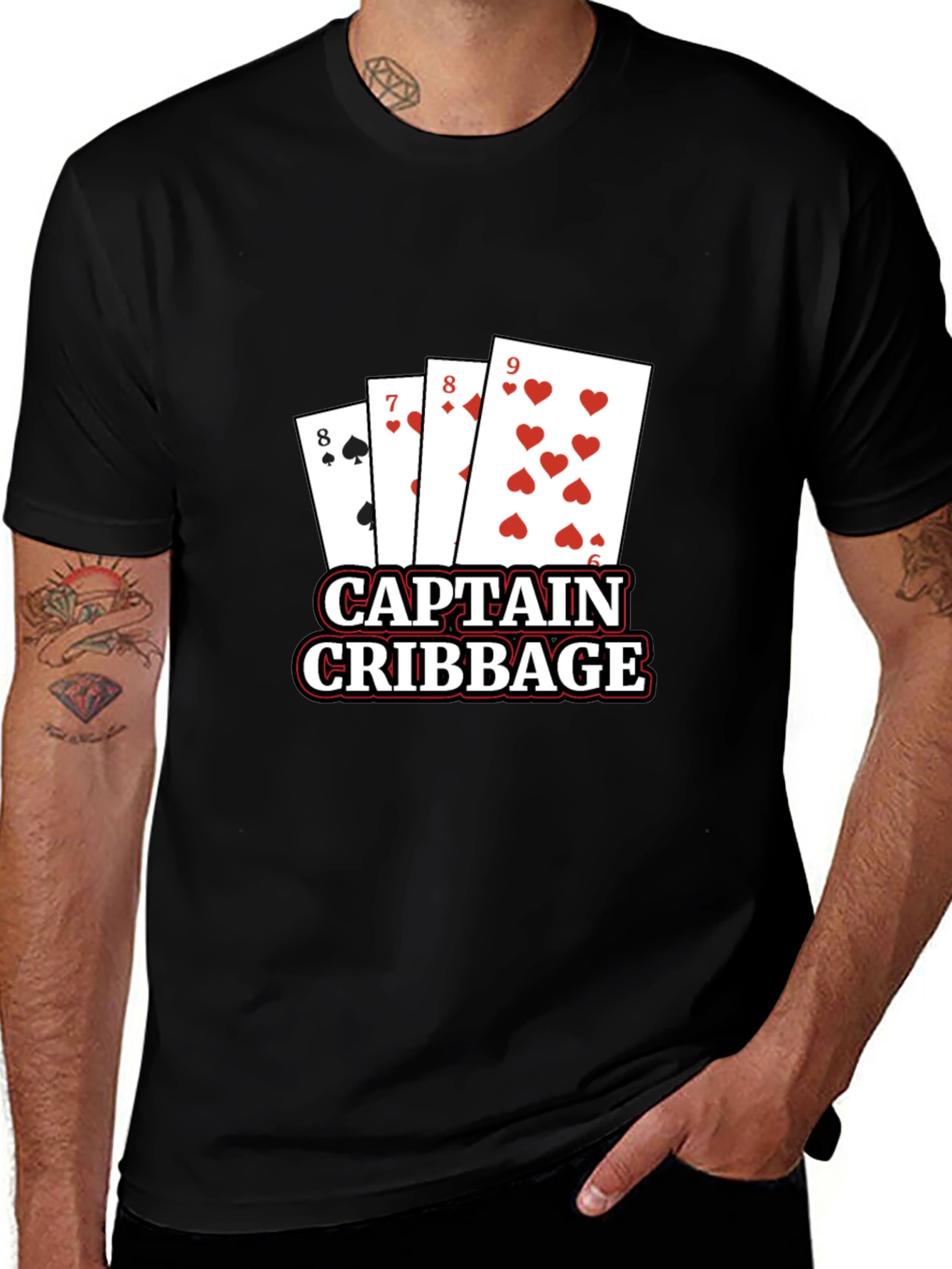 Captain Cribbage T-Shirt - Black Poker Card Tee