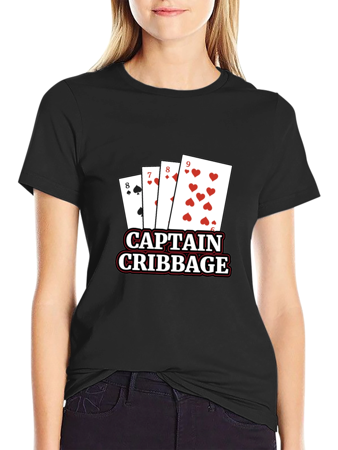 Captain Cribbage T-Shirt - Black Poker Card Tee