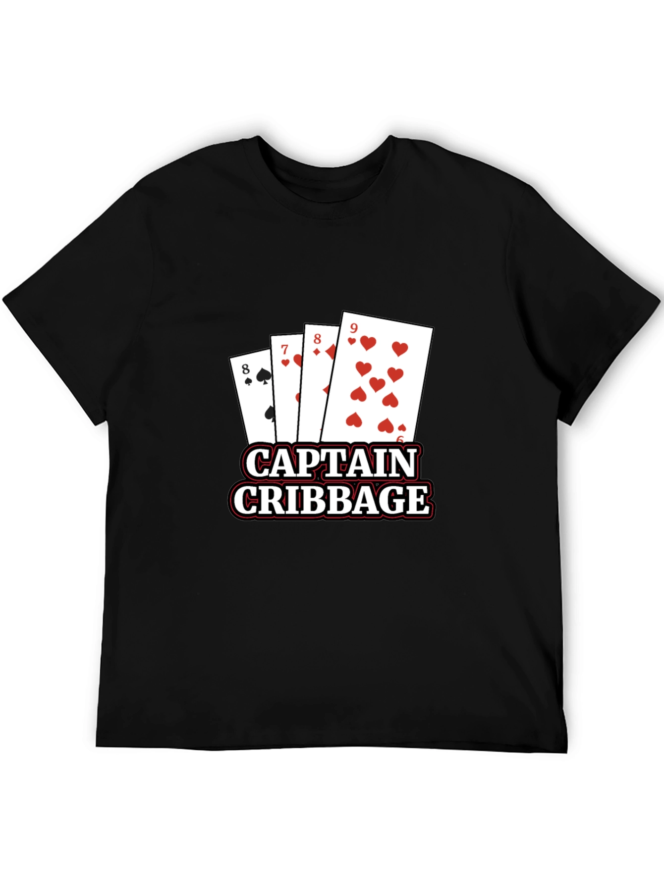 Captain Cribbage T-Shirt - Black Poker Card Tee