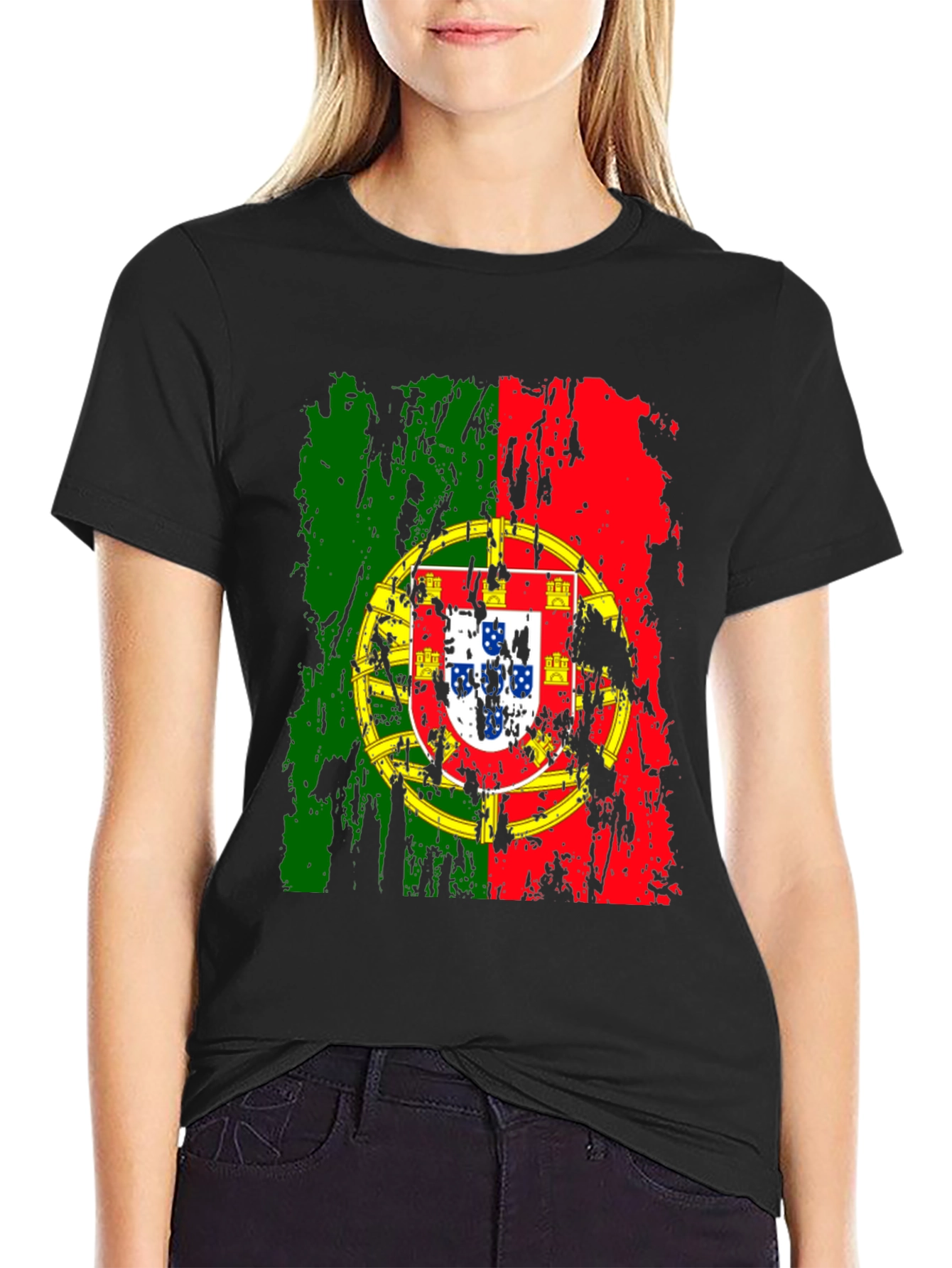 Portugal Flag Graphic T-Shirt - Black Cotton Tee