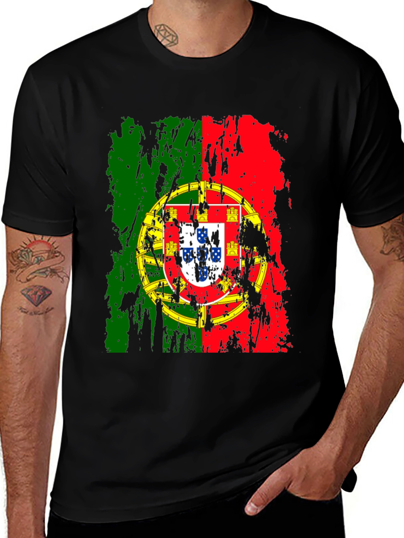 Portugal Flag Graphic T-Shirt - Black Cotton Tee