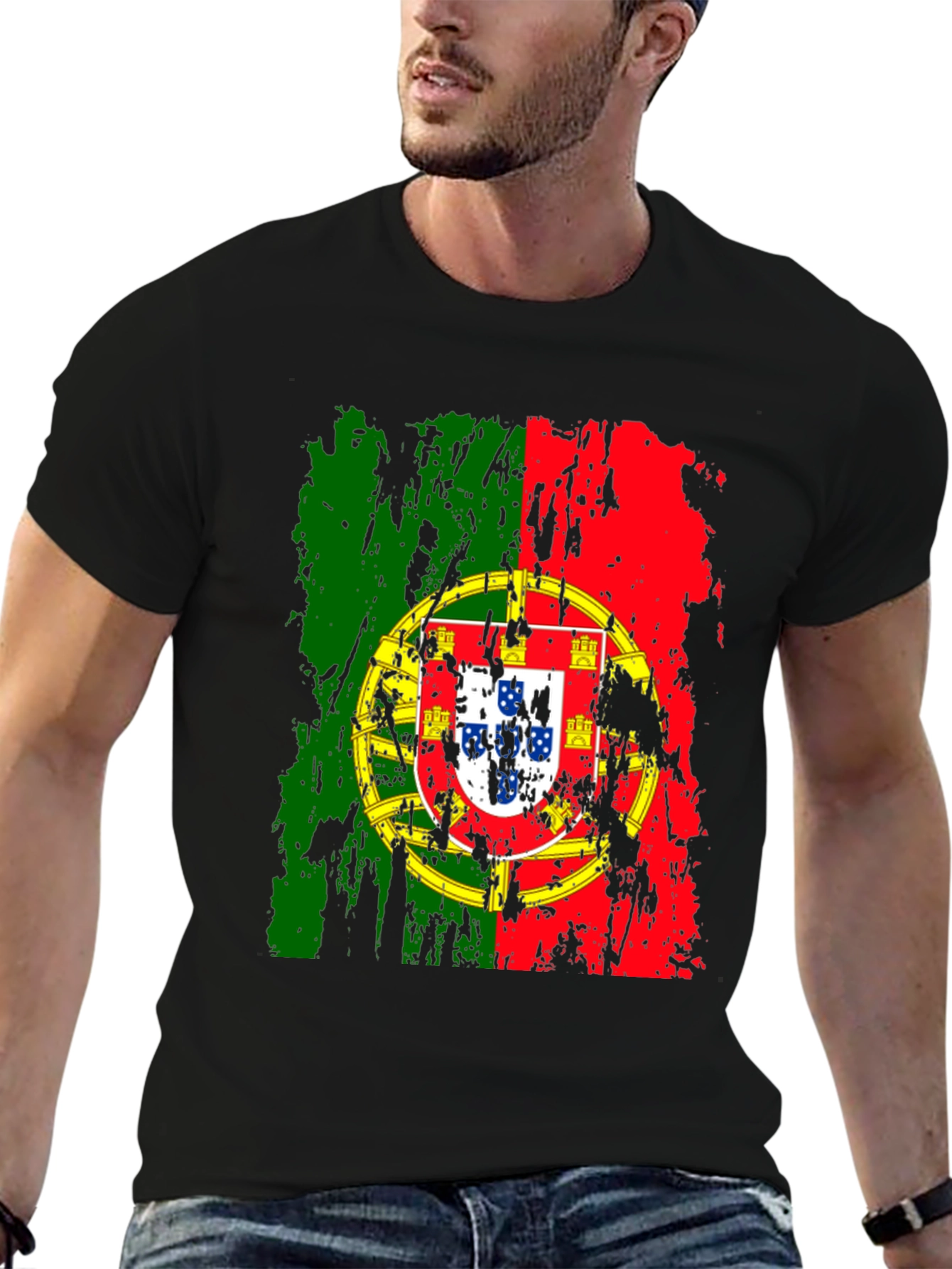 Portugal Flag Graphic T-Shirt - Black Cotton Tee