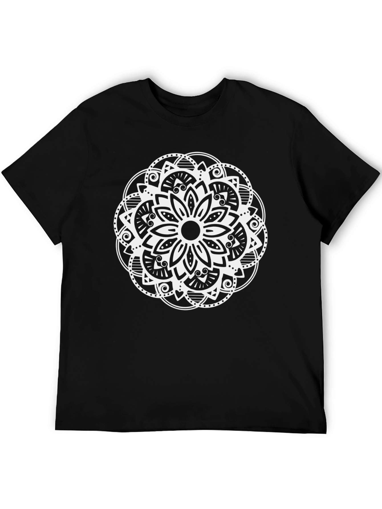 Black T-Shirt with White Mandala Design