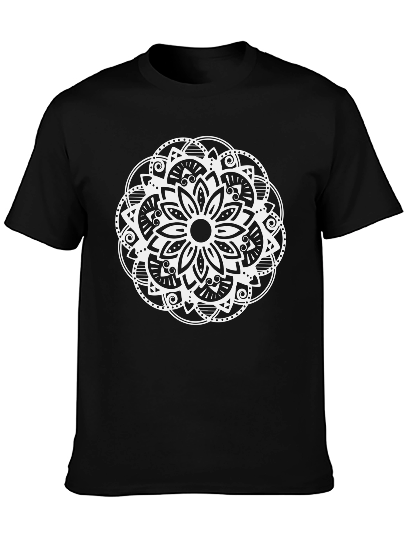 Black T-Shirt with White Mandala Design