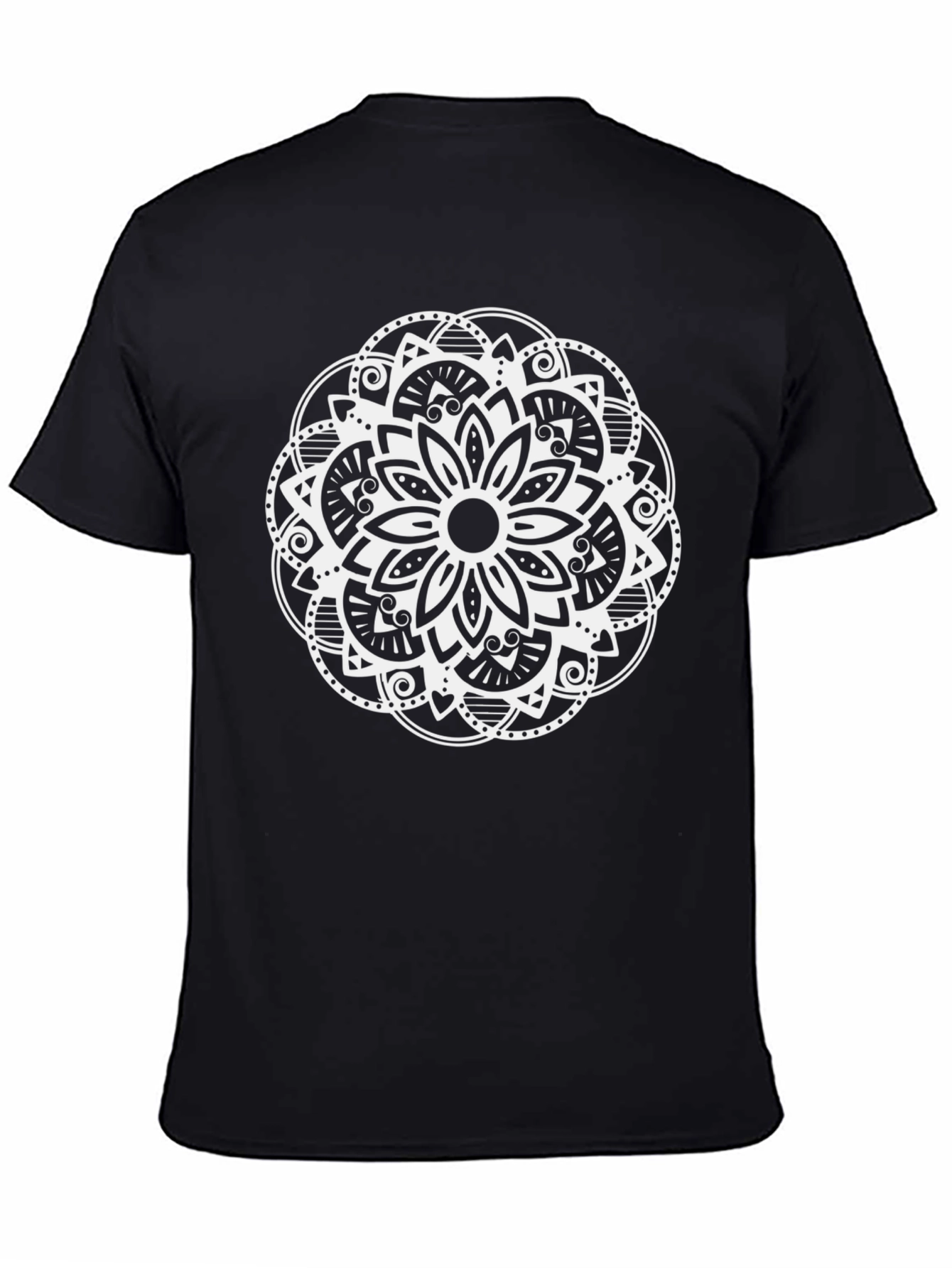 Black T-Shirt with White Mandala Design