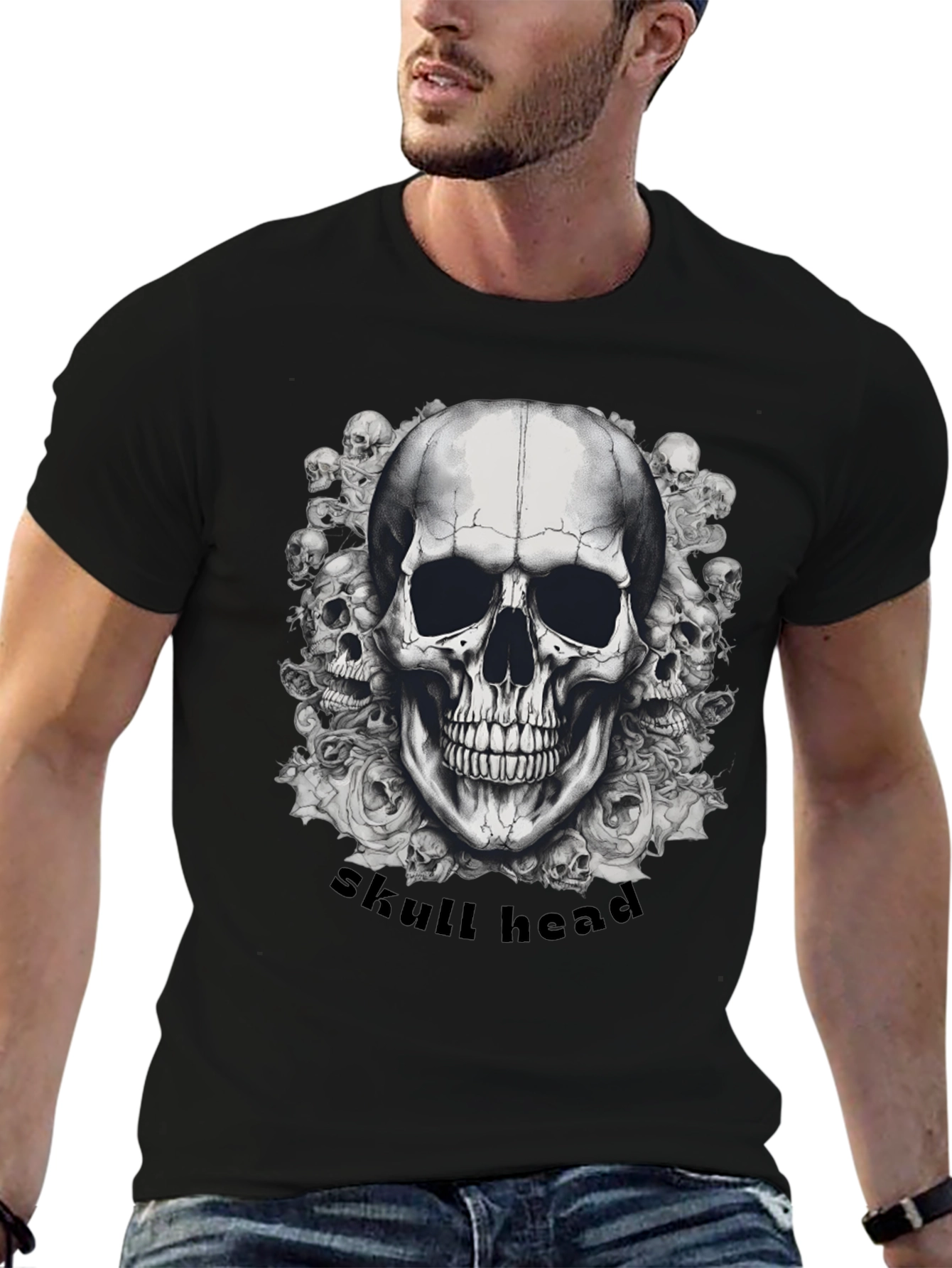Skull Head Graphic T-Shirt - Mens Black Tee
