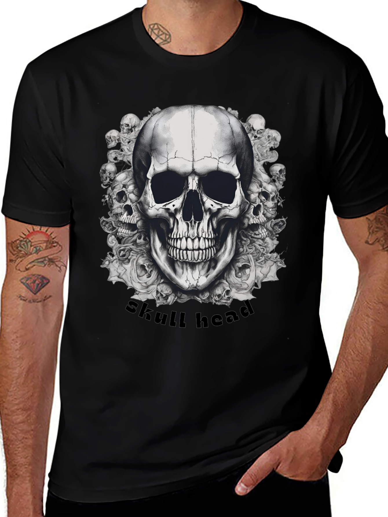 Skull Head Graphic T-Shirt - Mens Black Tee