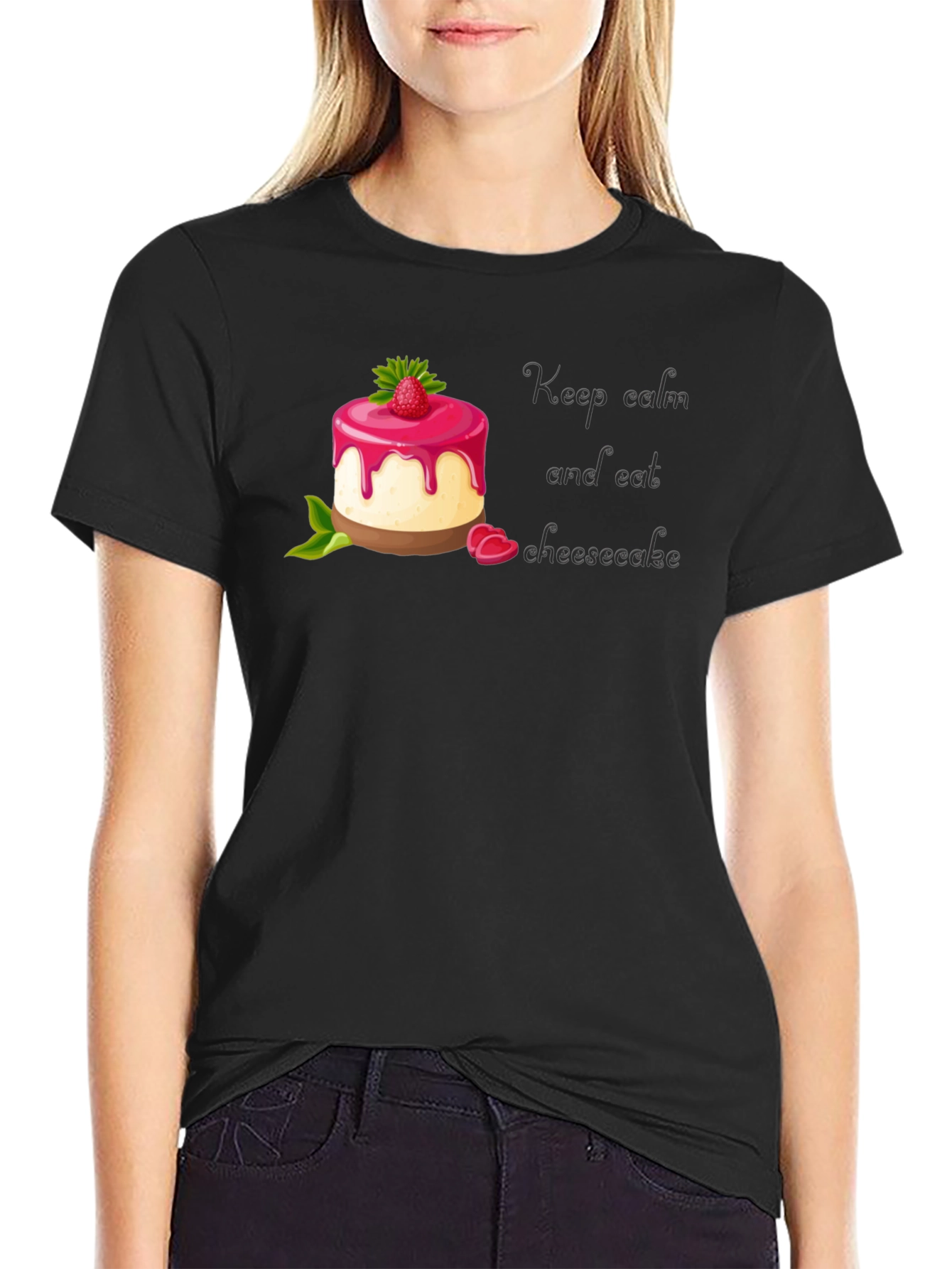 Keep Calm and Eat Cheesecake Black T-Shirt