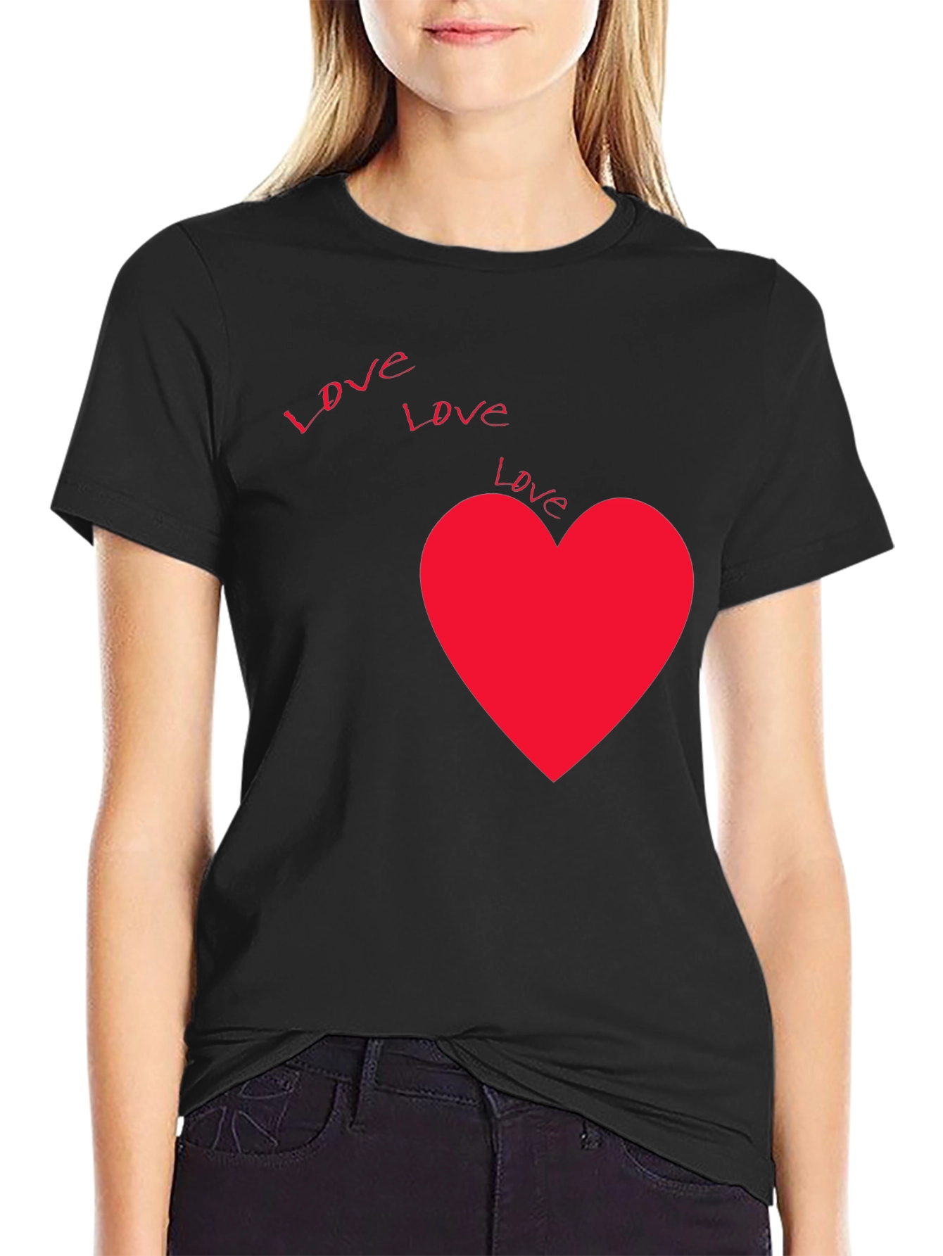Love Heart Graphic Black T-Shirt